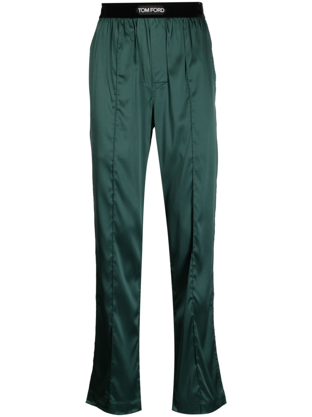 TOM FORD logo-waistband satin-finish trousers - Green von TOM FORD