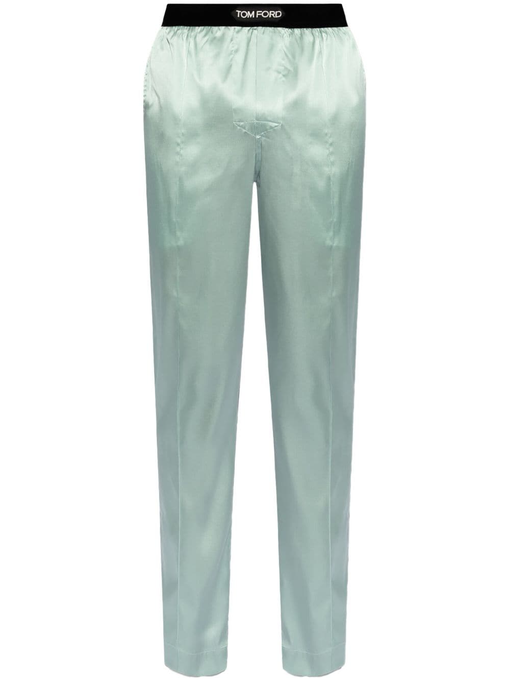 TOM FORD logo-waistband satin pajama trousers - Blue von TOM FORD