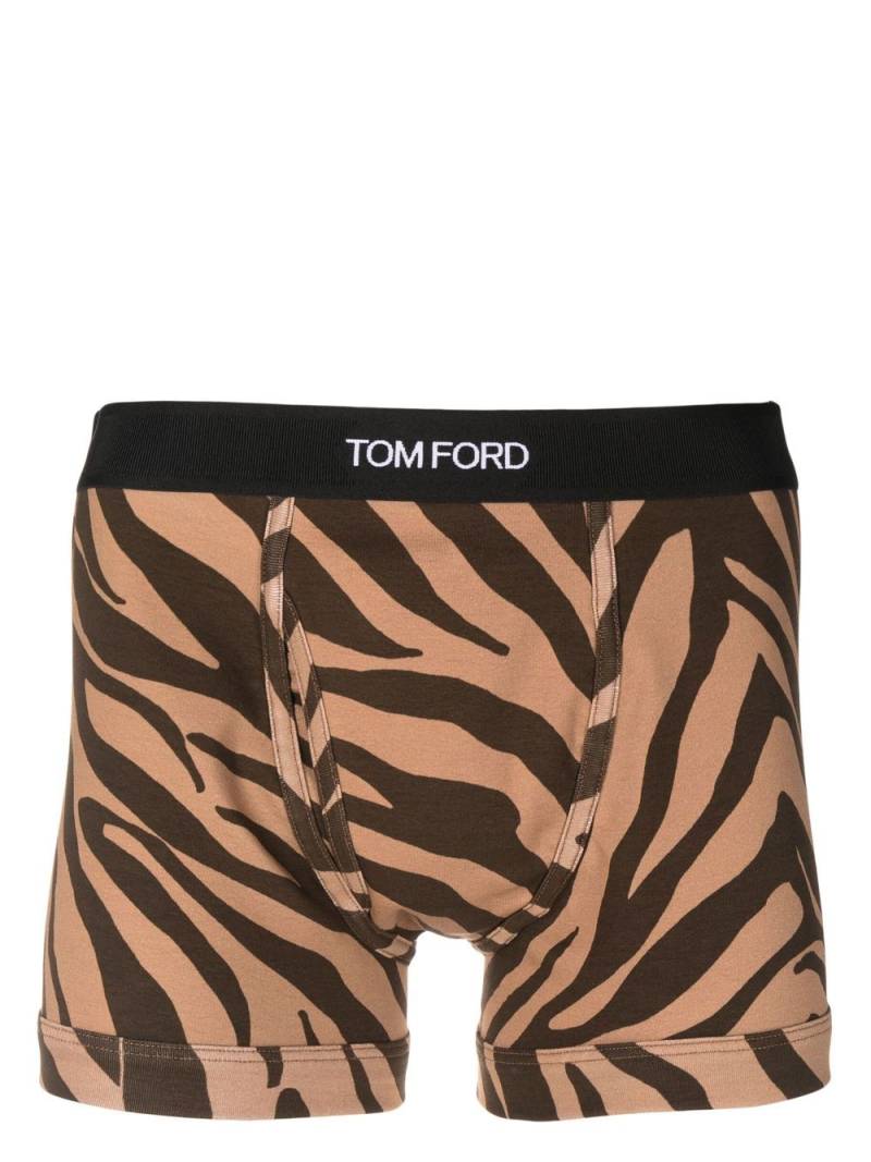 TOM FORD logo waistband zebra-print boxer - Brown von TOM FORD