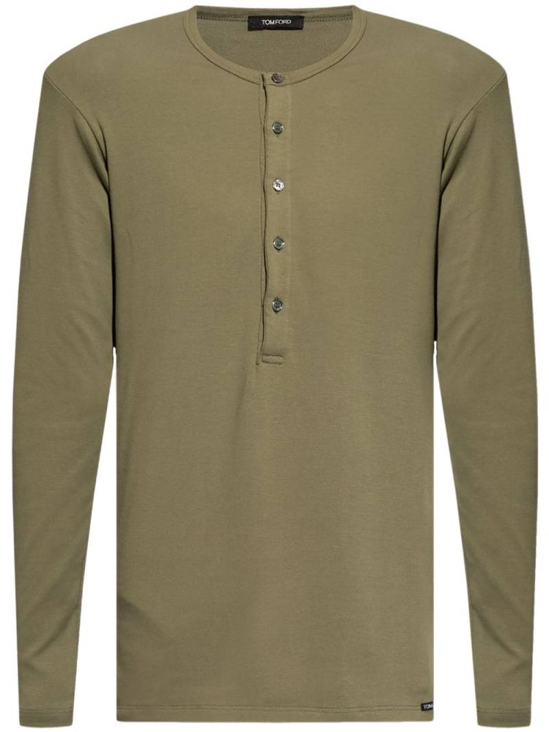 TOM FORD long-sleeve stretch-cotton pajama T-shirt - Green von TOM FORD