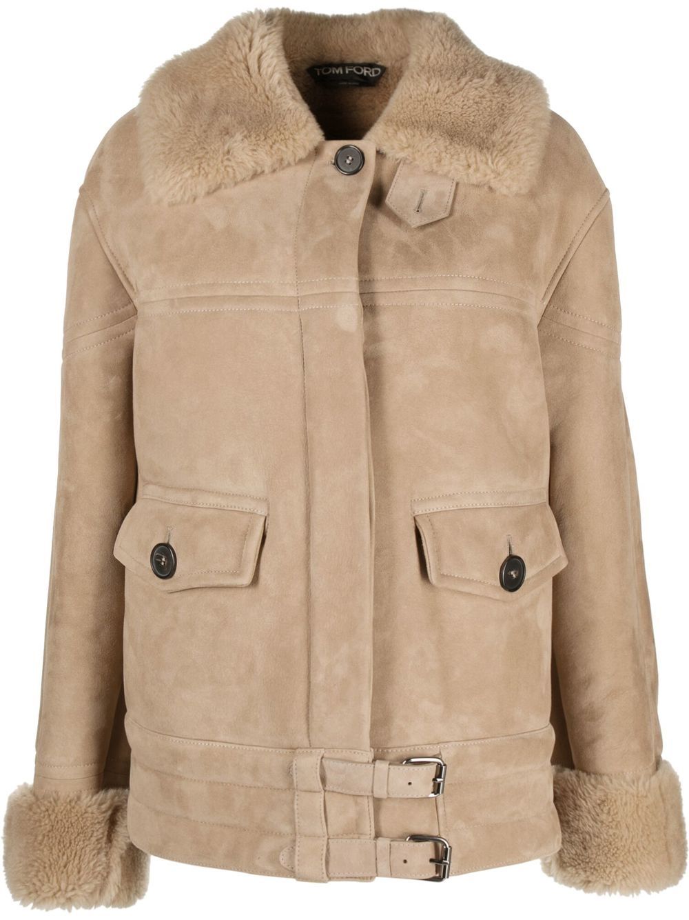 TOM FORD single-breasted shearling-trim jacket - Neutrals von TOM FORD