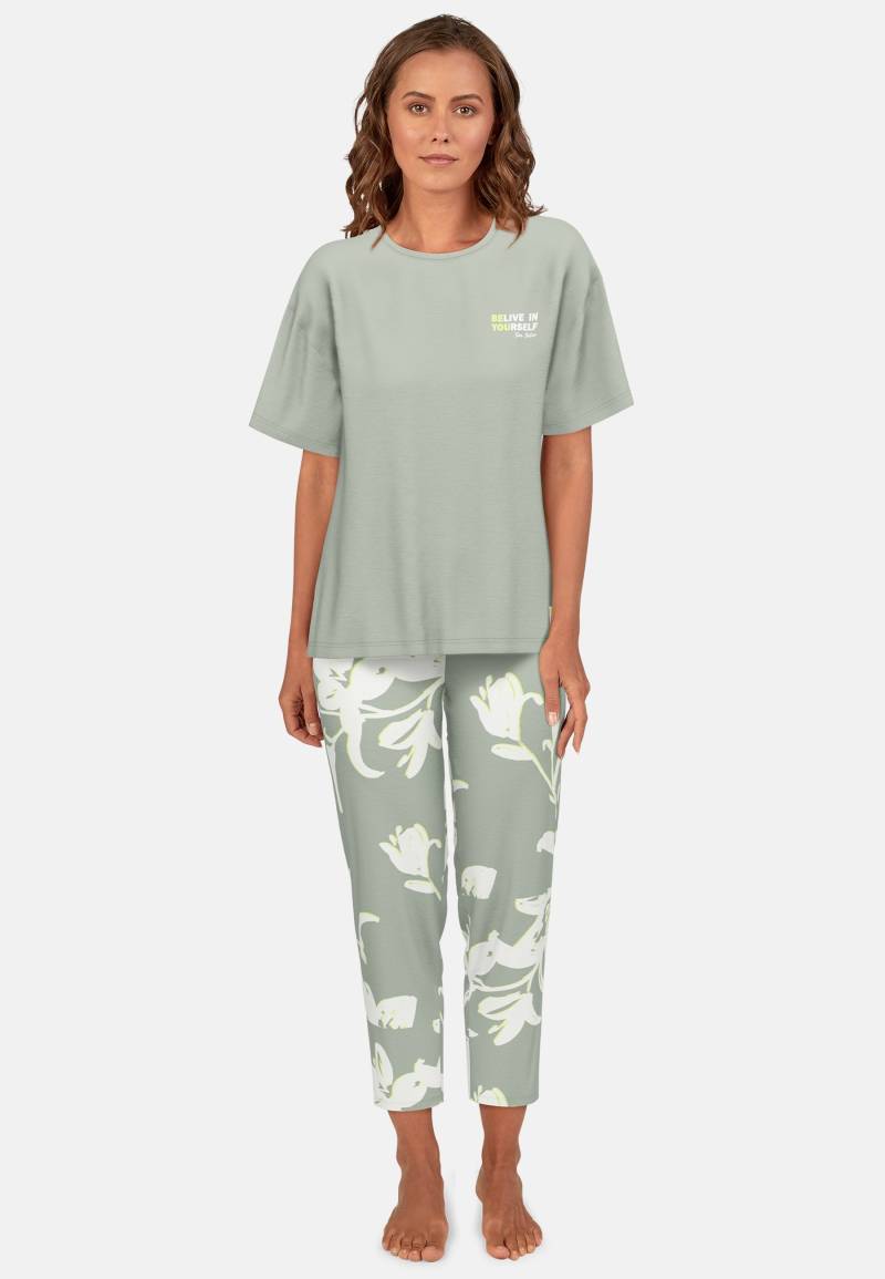 TOM TAILOR Capri-Pyjama, (2 tlg.), Uni Oberteil, Hose mit floralem Muster von TOM TAILOR