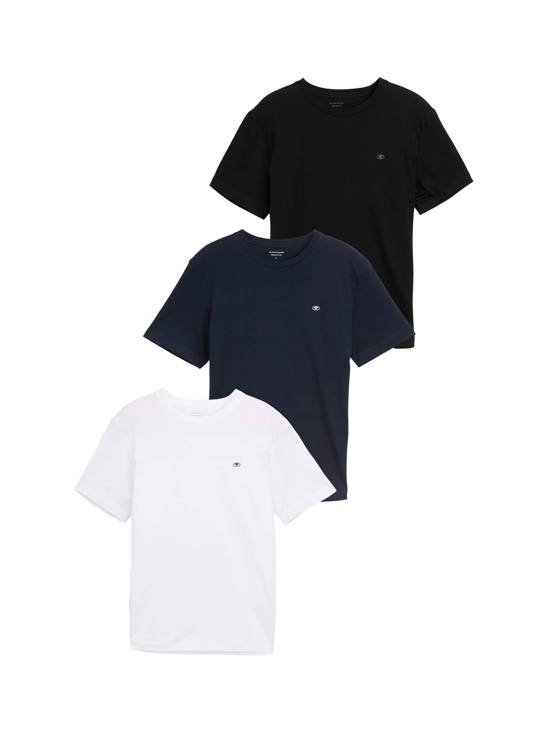 TOM TAILOR T-Shirt, (Packung, 3 tlg.), 3er Pack mit Logo-Stickerei von TOM TAILOR