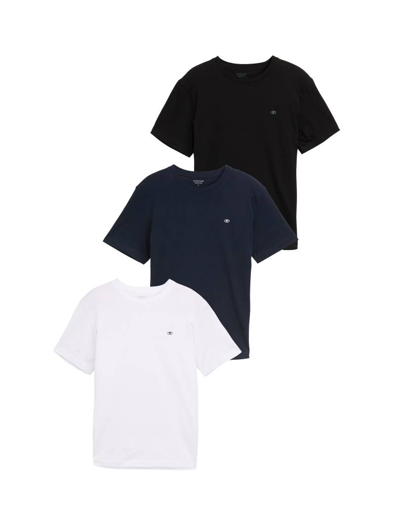 TOM TAILOR T-Shirt, (Packung, 3 tlg.), 3er Pack mit Logo-Stickerei von TOM TAILOR