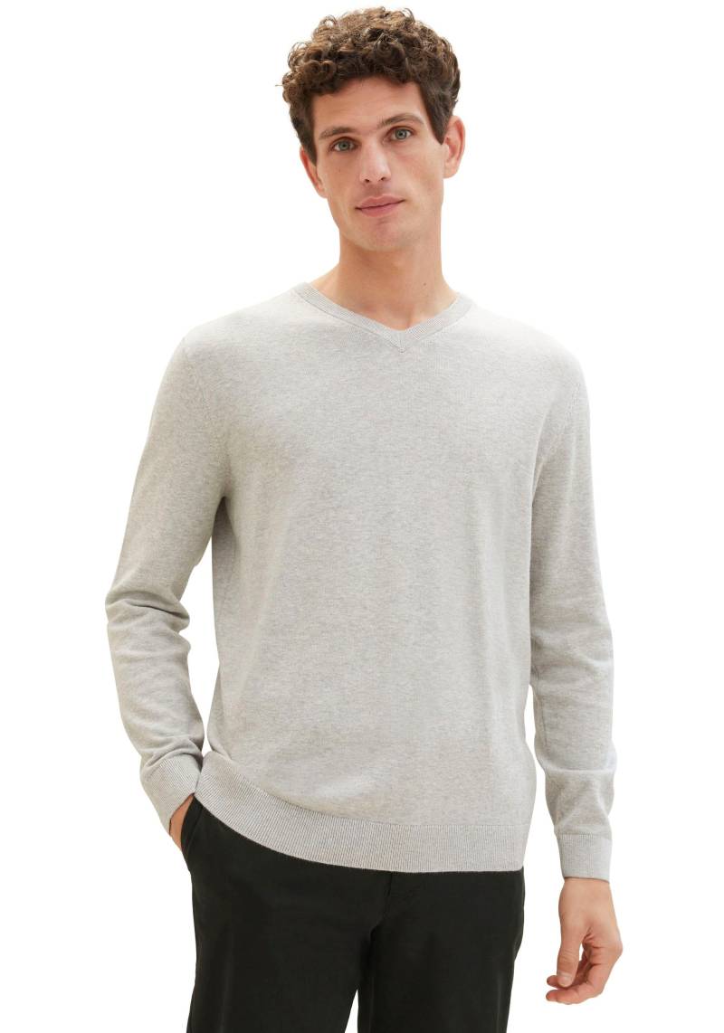 TOM TAILOR V-Ausschnitt-Pullover, mit kleiner Logo-Stickerei von TOM TAILOR