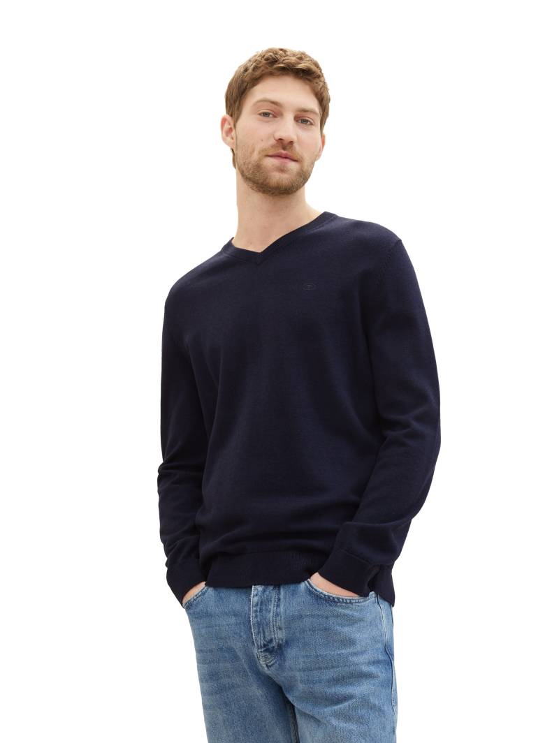 TOM TAILOR V-Ausschnitt-Pullover, mit kleiner Logo-Stickerei von TOM TAILOR