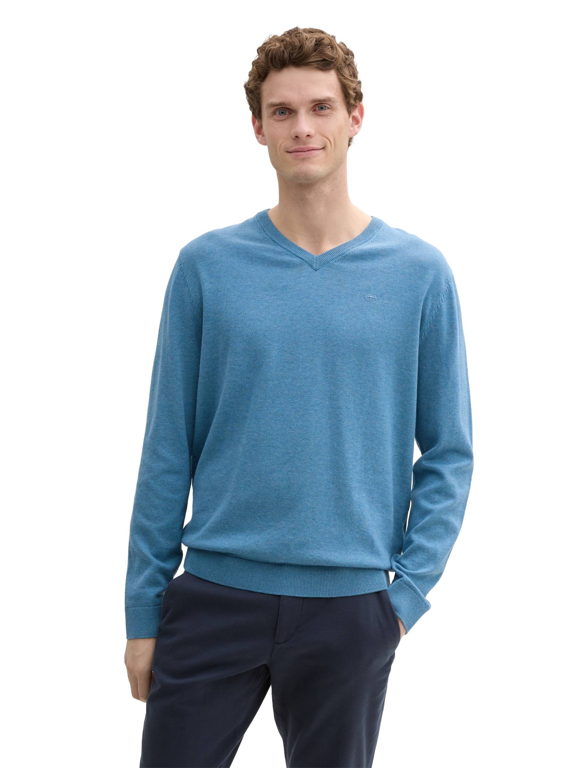 TOM TAILOR V-Ausschnitt-Pullover, mit kleiner Logo-Stickerei von TOM TAILOR