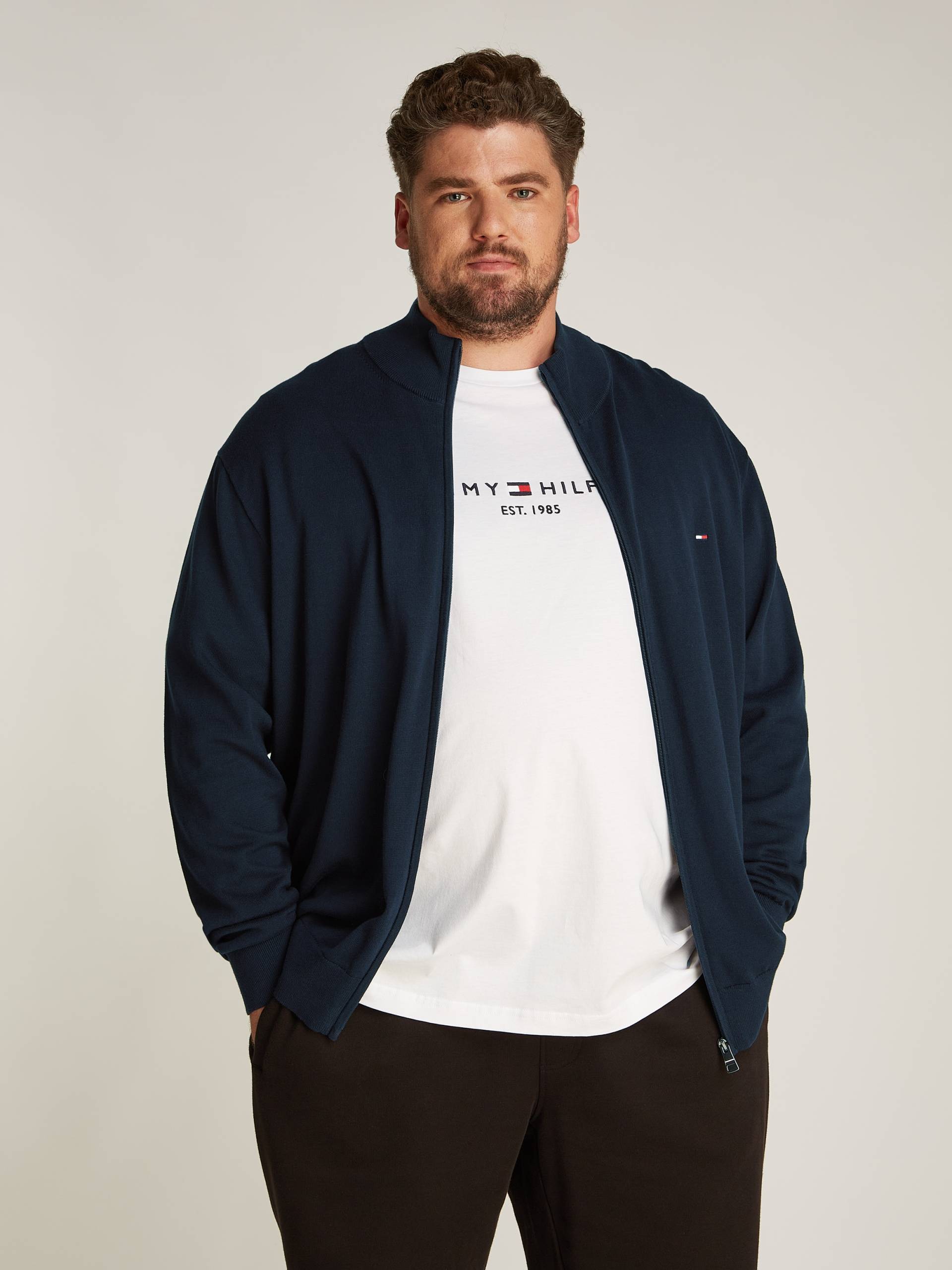 Tommy Hilfiger Big & Tall Strickjacke »BT-ESSENTIAL COTTON ZIP THRU-B«, in Grossen Grössen, Logostickerei von TOMMY HILFIGER Big & Tall