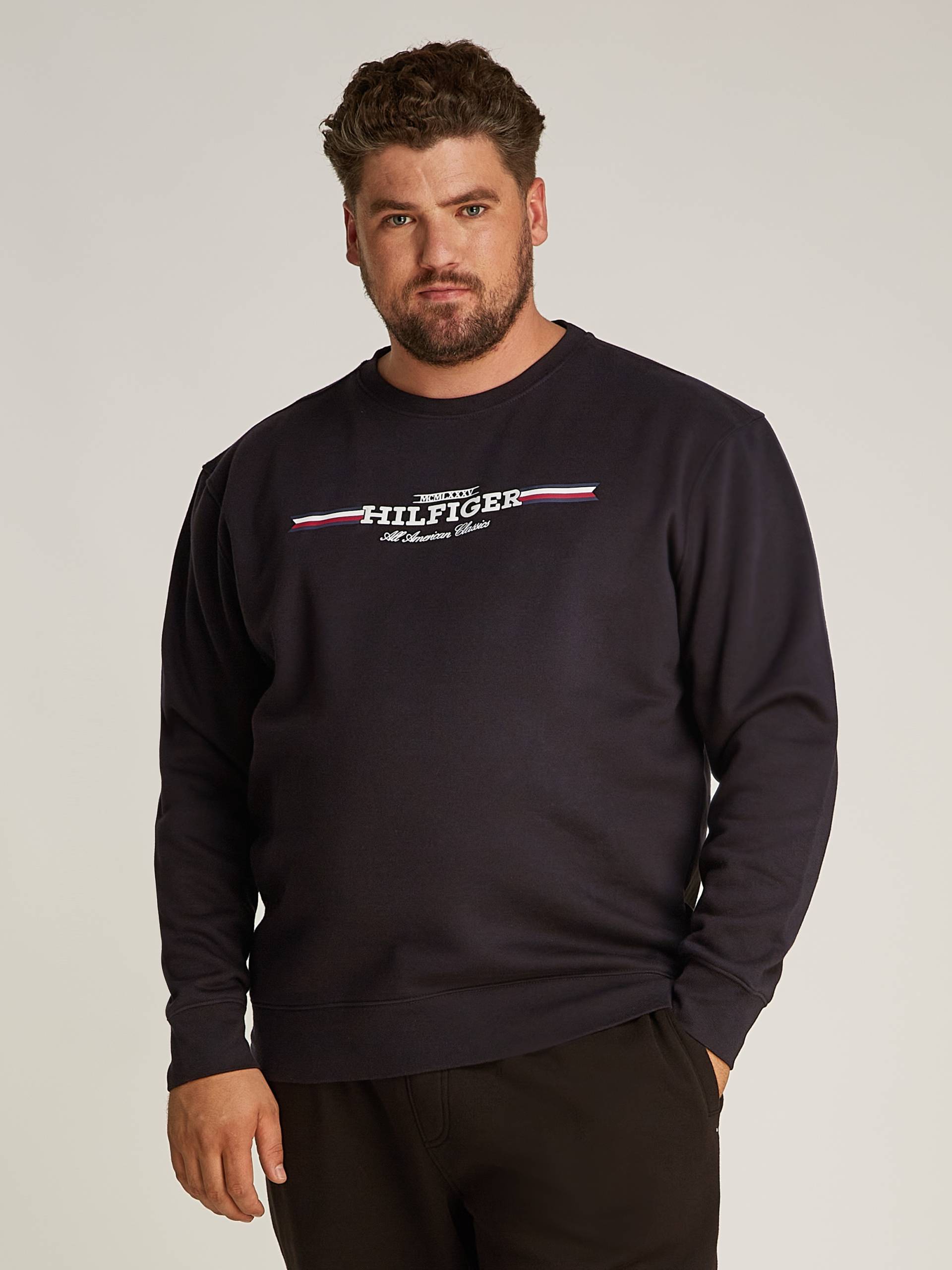 Tommy Hilfiger Big & Tall Sweatshirt »BT-HILFIGER STRIPE SWEATSHIRT-B«, in Grossen Grössen, Aufdruck in der Brustmitte von TOMMY HILFIGER Big & Tall