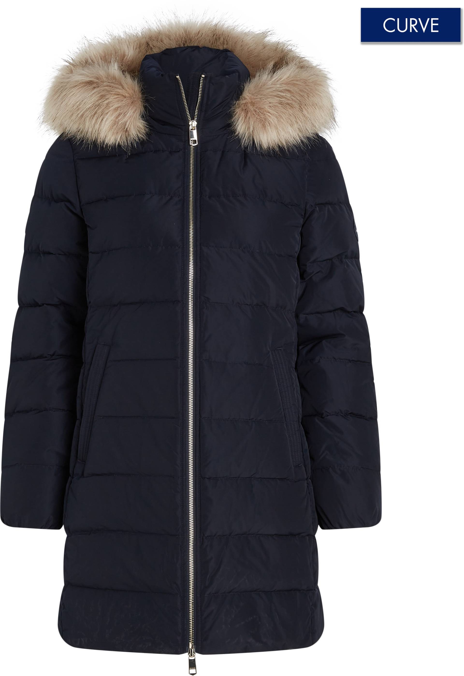 Tommy Hilfiger Curve Steppmantel »CRV TYRA HERITAGE COAT WITH FUR«, in Grossen Grössen, Fellimitat, mit 2-Weg-Verschluss von TOMMY HILFIGER Curve