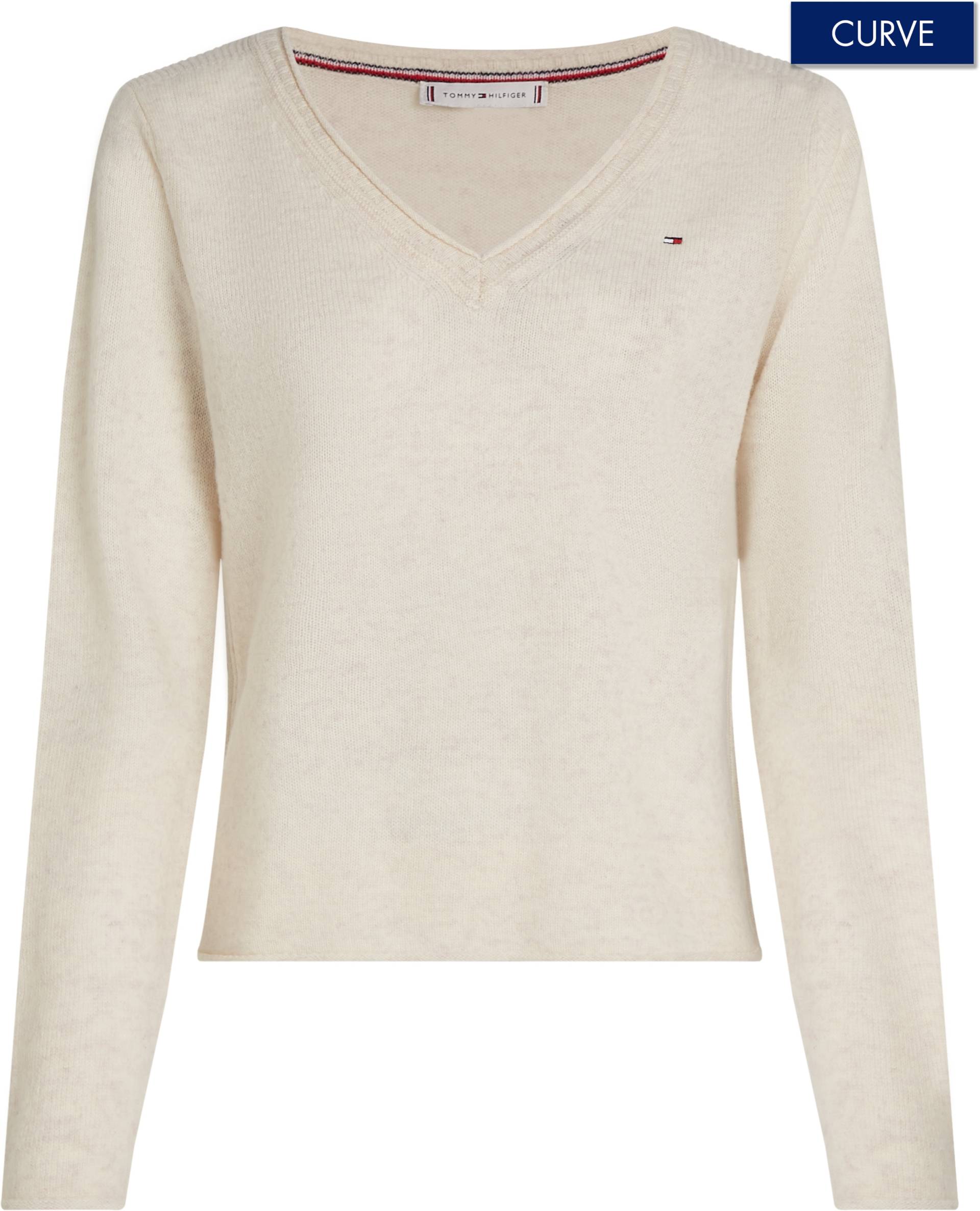 Tommy Hilfiger Curve V-Ausschnitt-Pullover »CRV SOFT WOOL V-NK SWEATER«, in Grossen Grössen, Mit Logostickerei in Brusthöhe von TOMMY HILFIGER Curve