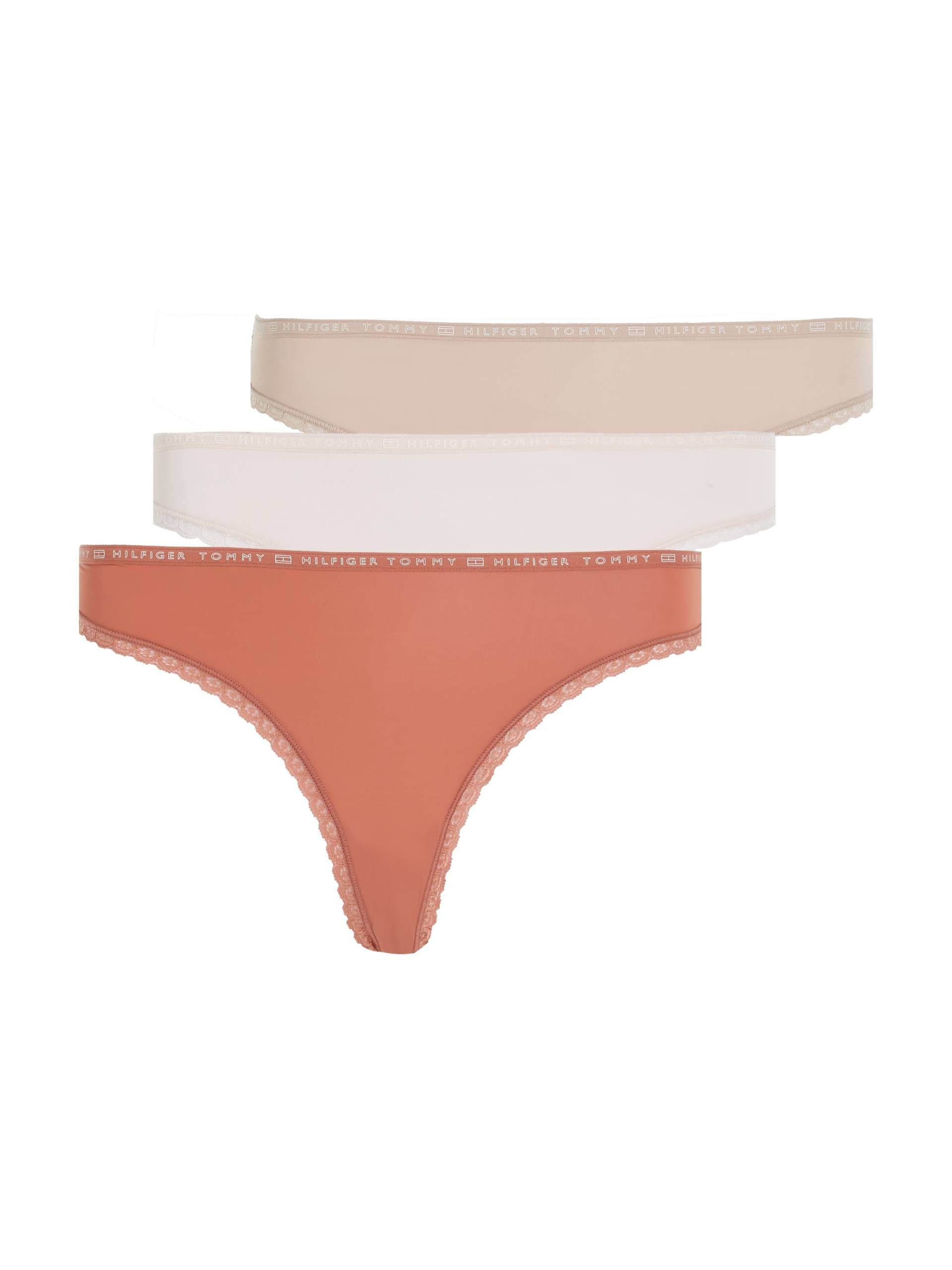 Tommy Hilfiger Underwear Slip »3P THONG«, (Packung, 3 St., 3er-Pack), mit zarter Spitzenkante am Beinabschluss & Tommy Hilfiger Elastikbund von TOMMY HILFIGER Underwear