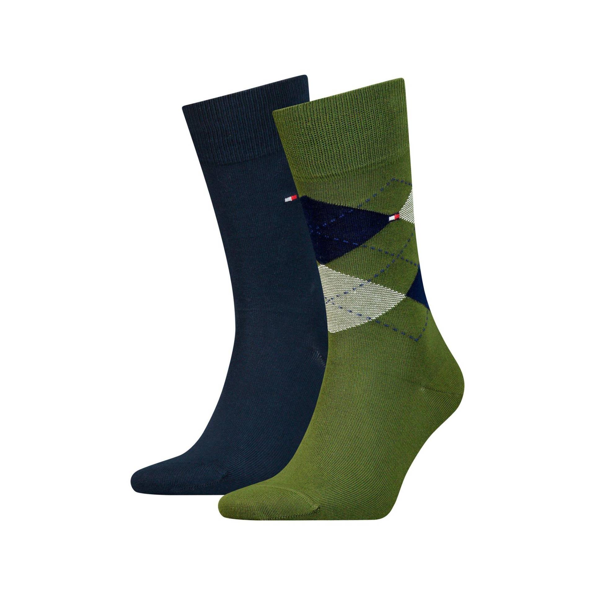 Duopack, Wadenlange Socken Herren Militärgrün 43-46 von TOMMY HILFIGER