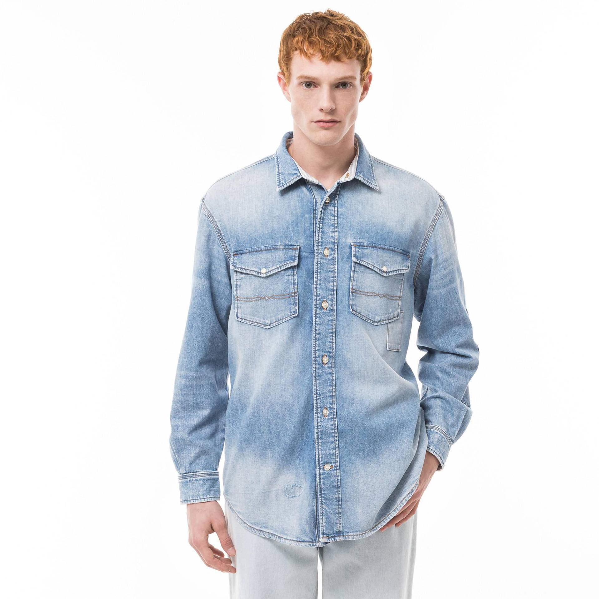 Hemd, Langarm Herren Blau Denim L von TOMMY HILFIGER