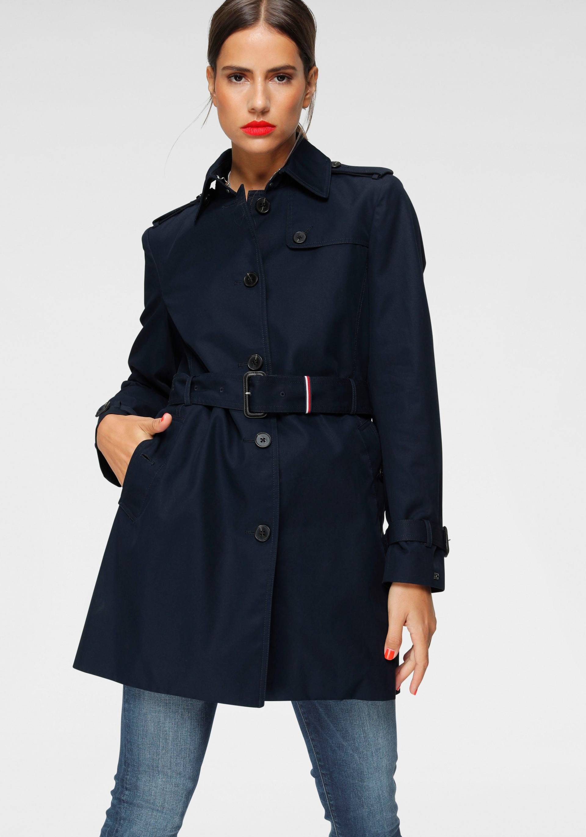 Tommy Hilfiger Langjacke »HERITAGE SINGLE BREASTED TRENCH«, mti den typischen Trenchdetails & Tommy Streifen als Gürtelschlaufe von TOMMY HILFIGER