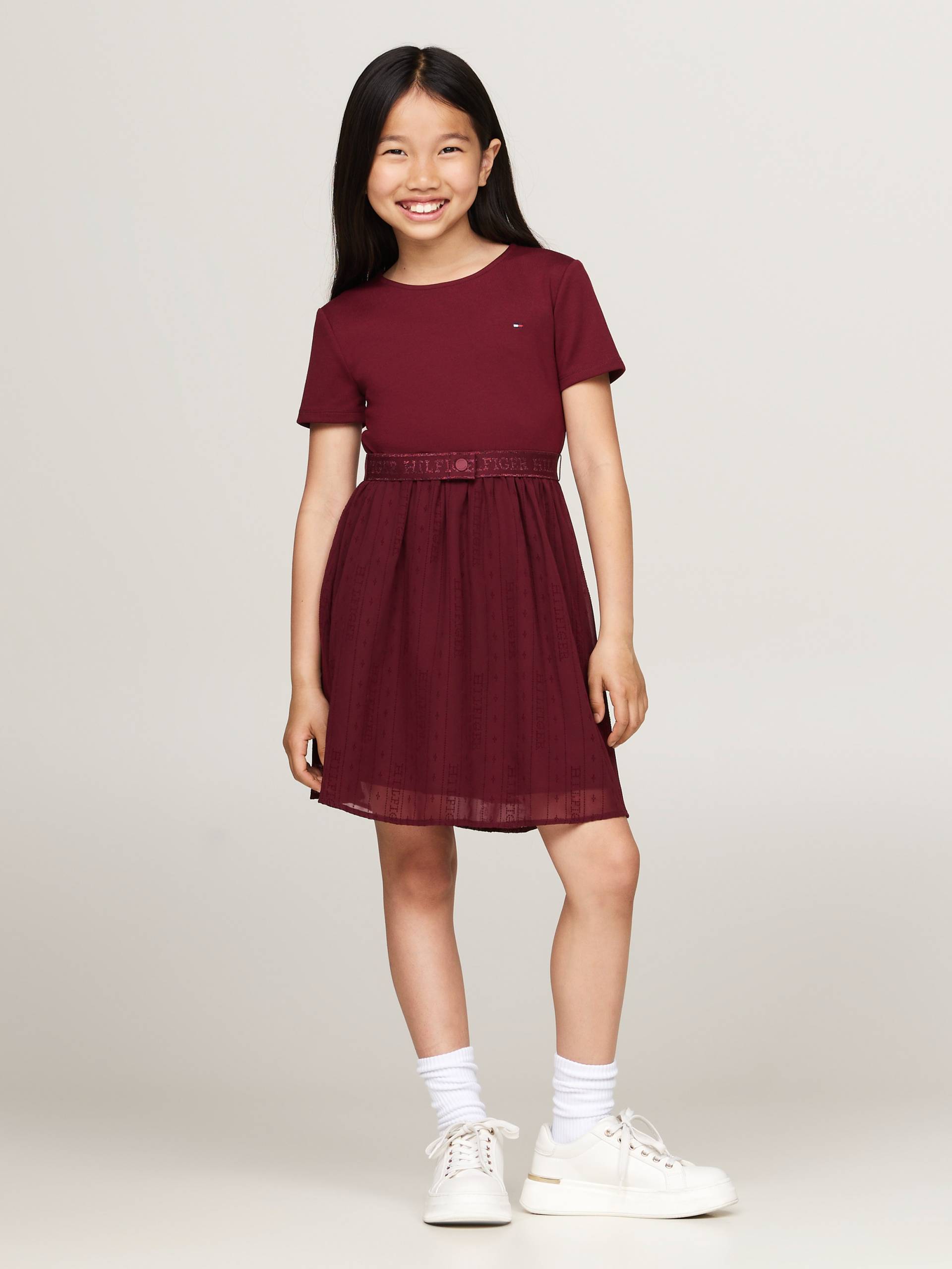 Tommy Hilfiger A-Linien-Kleid »HILFIGER PUNTO TULLE DRESS LS«, mit Logo auf Taillenbund von TOMMY HILFIGER