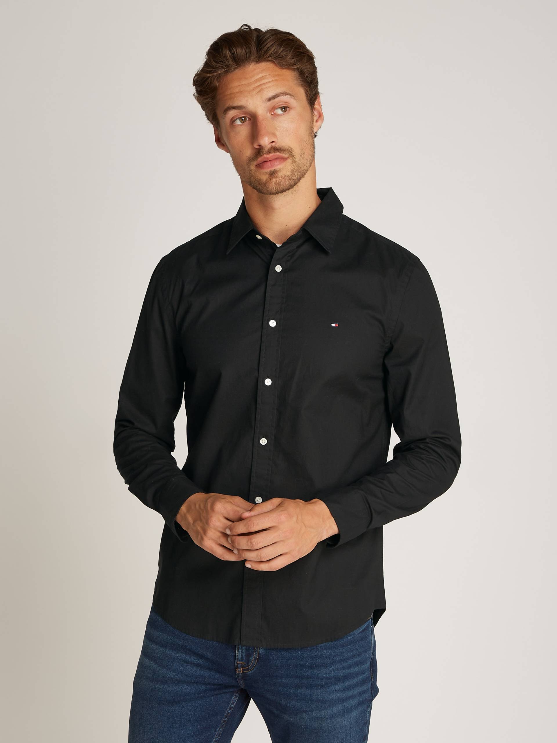 Tommy Hilfiger Businesshemd »FLEX POPLIN KENT COLLAR SF SHIRT«, mit Logostickerei von TOMMY HILFIGER