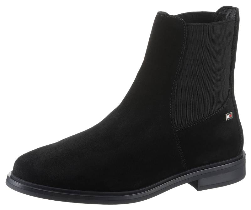 Tommy Hilfiger Chelseaboots »FLAG SUEDE LOW CHELSEA«, Blockabsatz, Businessschuh, Stiefelette mit seitlicher Logoflag von TOMMY HILFIGER