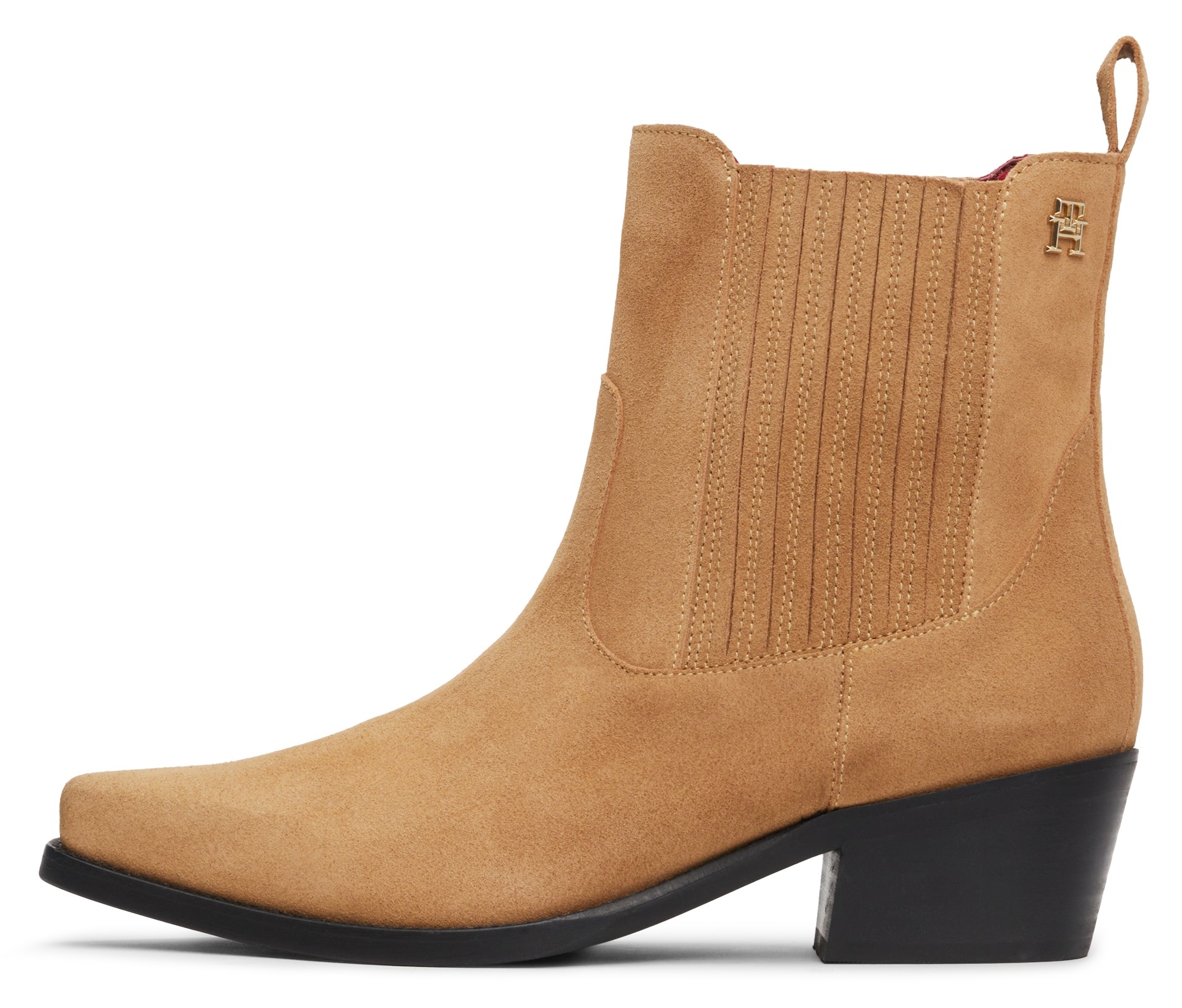 Tommy Hilfiger Cowboy Stiefelette »TH SUEDE COWBOY BOOT«, Blockabsatz, Westernstiefelette, Stiefelette, Boots in spitzer Form von TOMMY HILFIGER