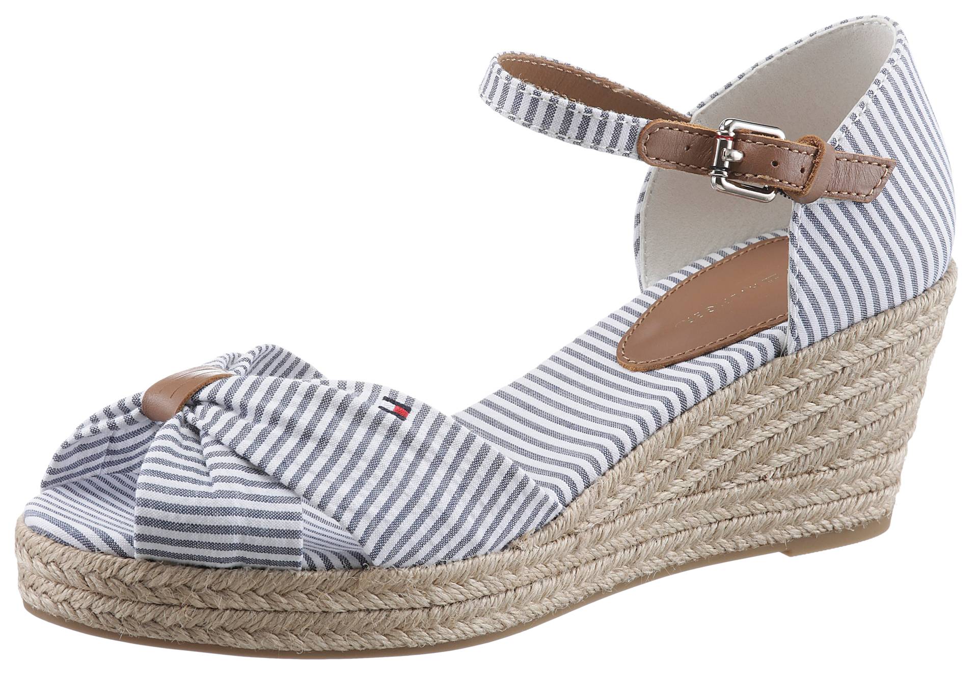 Tommy Hilfiger Keilsandalette »HIGH WEDGE SEERSUCKER«, mit gestickter Logoflagge von TOMMY HILFIGER