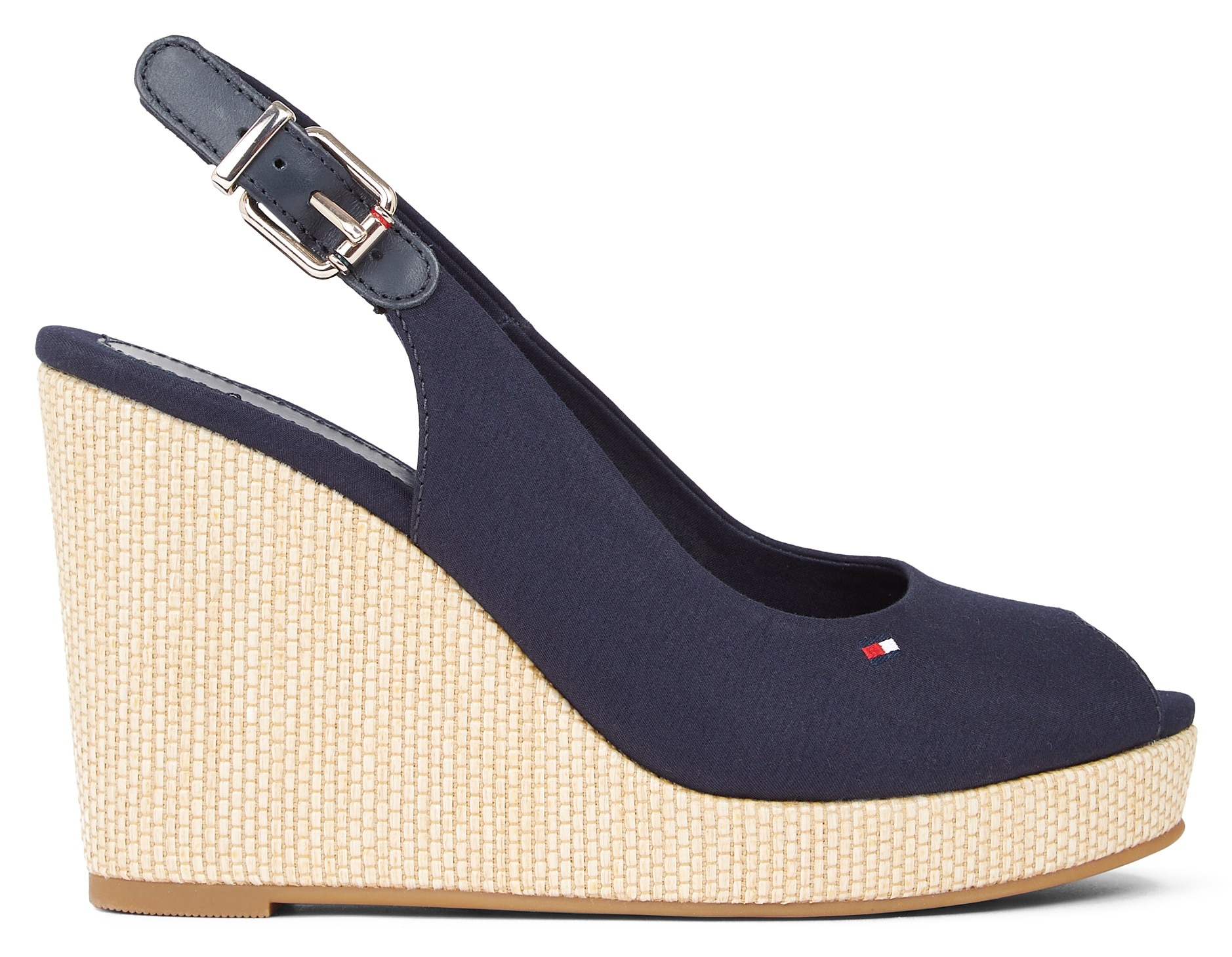 Tommy Hilfiger Keilsandalette »ICONIC ELENA SLING BACK WEDGE«, Sommerschuh, Sandale, Keilabsatz, mit verstellbarer Schnalle von TOMMY HILFIGER