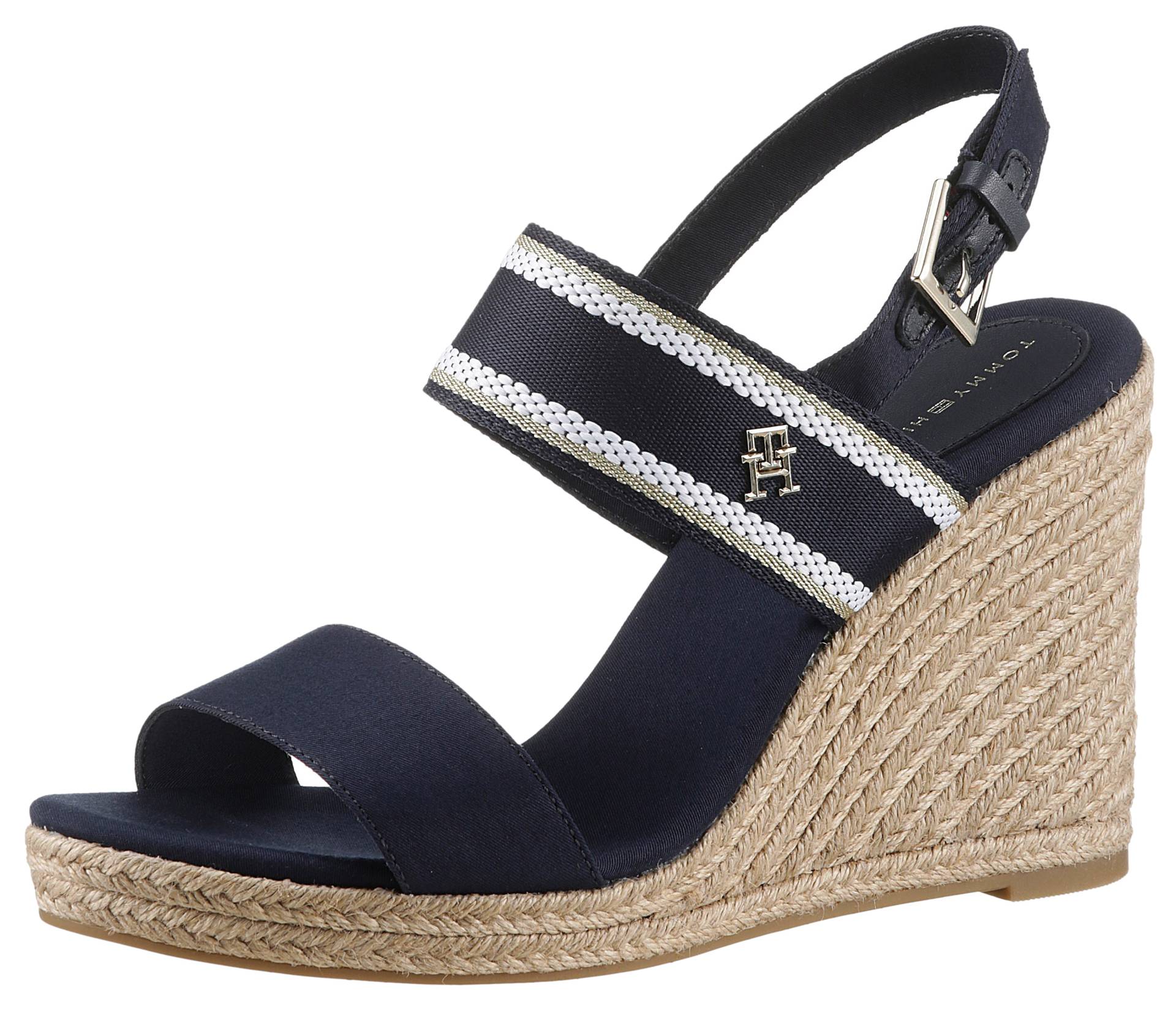 Tommy Hilfiger Keilsandalette »WEBBING HIGH WEDGE SANDAL«, Sommerschuh, Sandale, Keilabsatz, mit seitlichem TH-Label von TOMMY HILFIGER