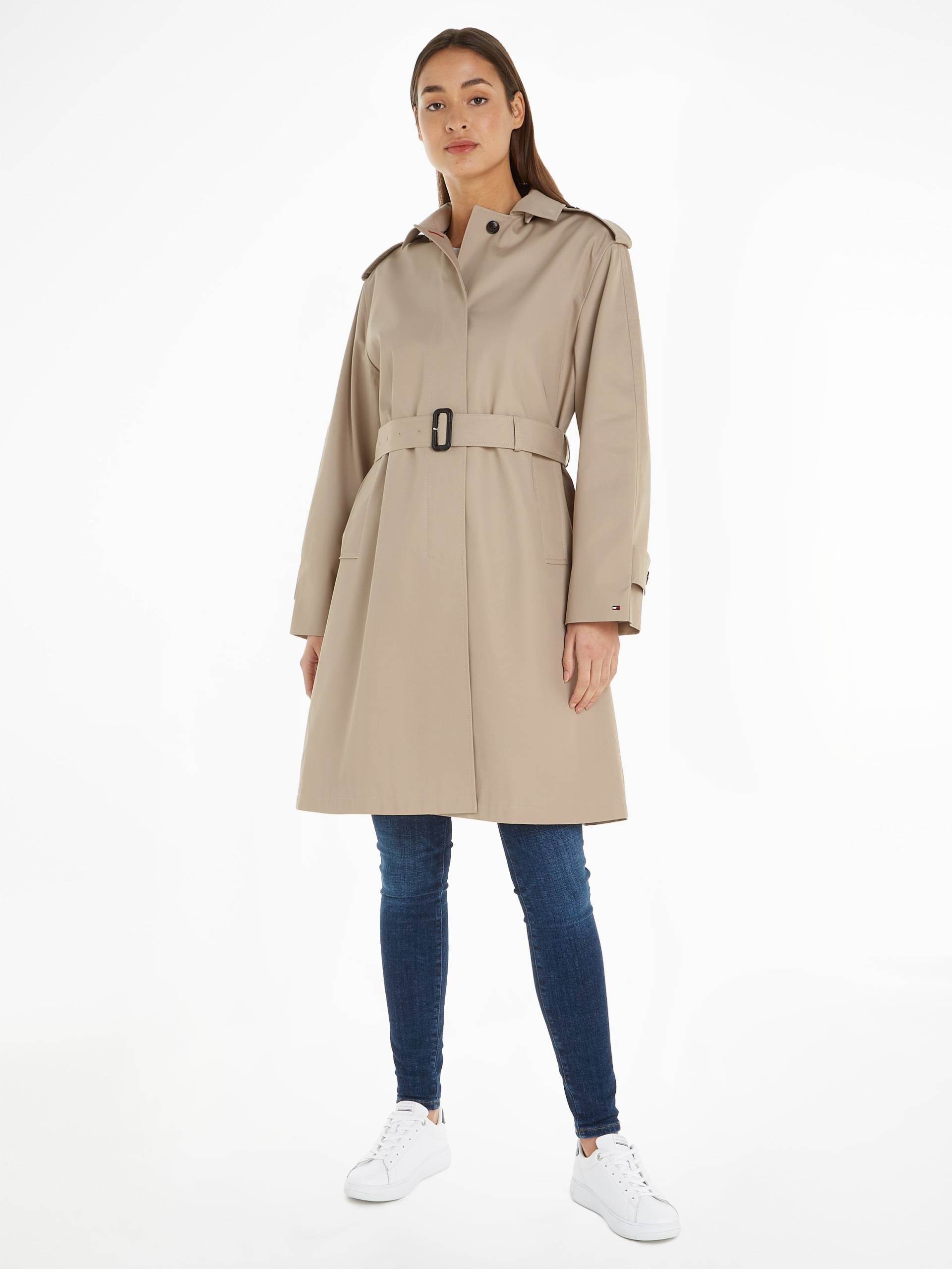 Tommy Hilfiger Kurzmantel »COTTON SB HOODED BELTED COAT«, mit Logostickerei von TOMMY HILFIGER