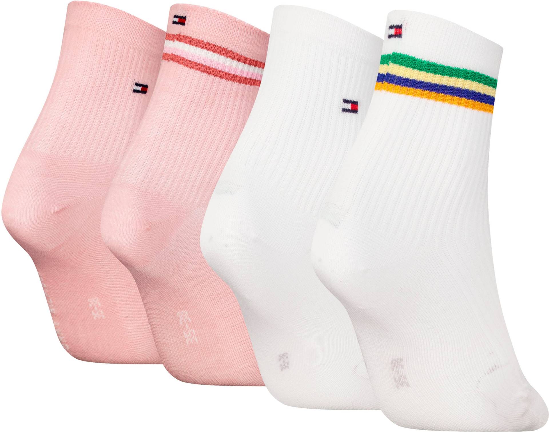 Tommy Hilfiger Kurzsocken, (4er-Pack), mit Streifen und Flag-Label von TOMMY HILFIGER