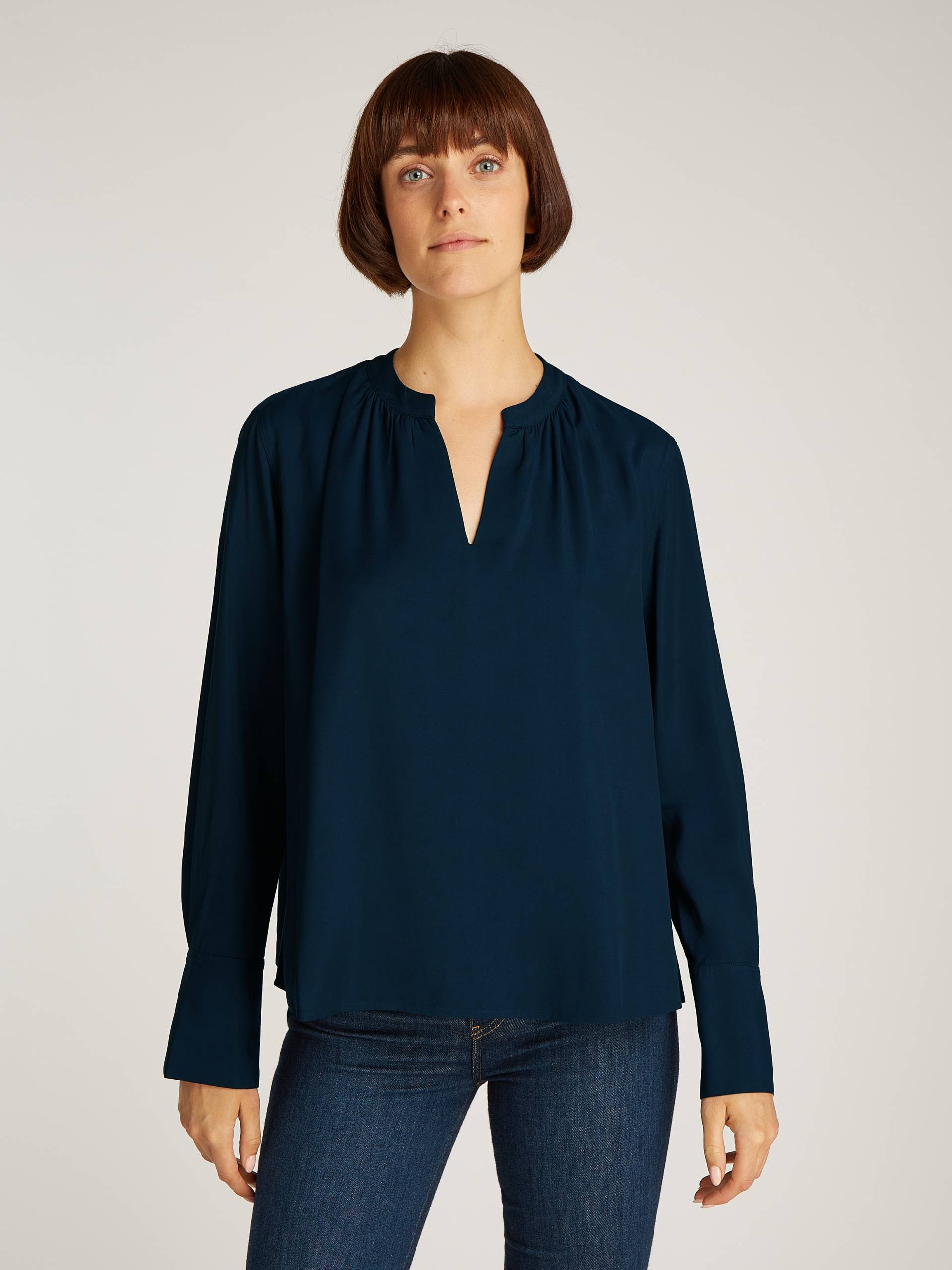 Tommy Hilfiger Langarmbluse »SOFT VIS V NECK LS BLOUSE«, mit Raffungen von TOMMY HILFIGER