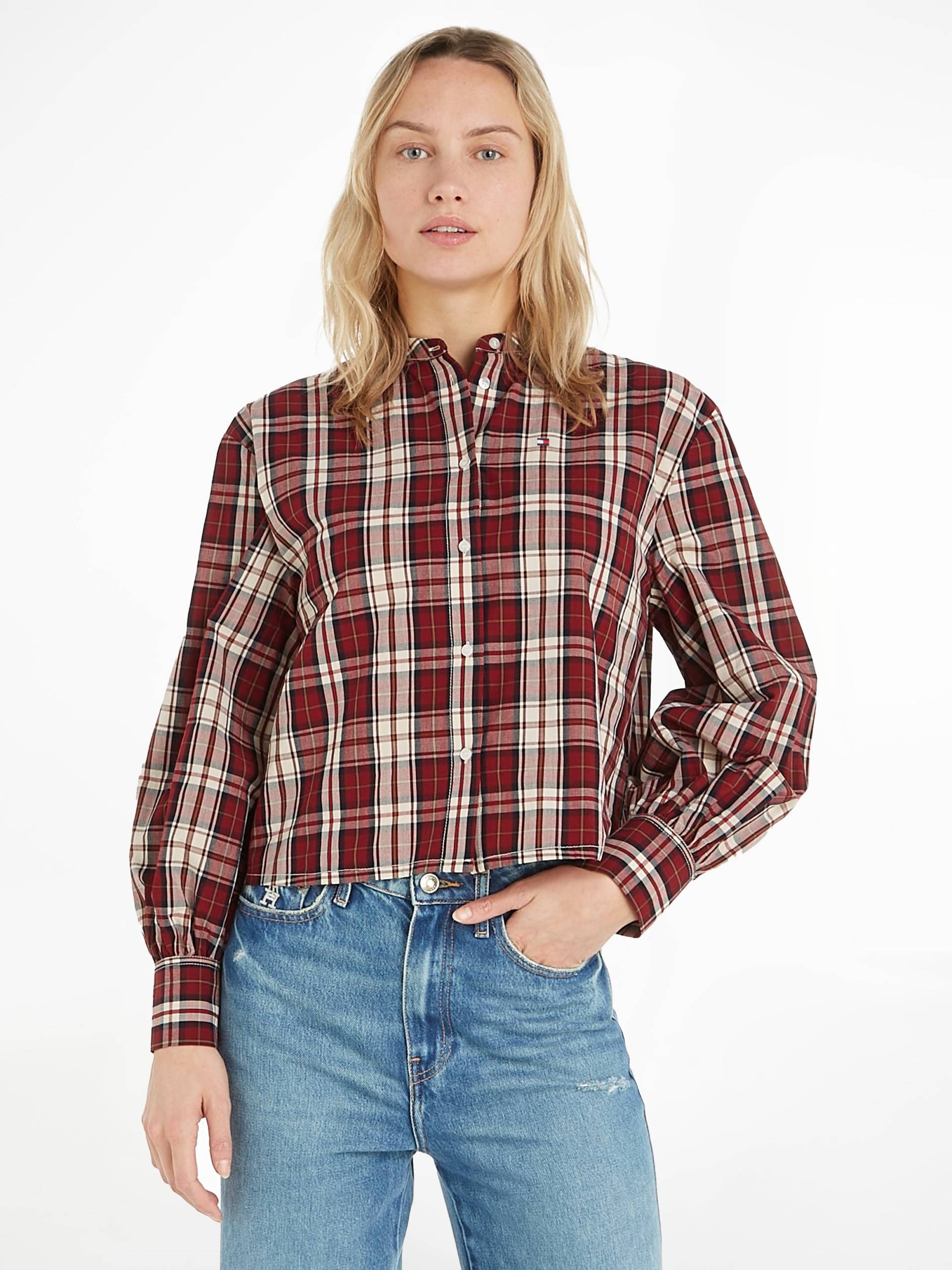 Tommy Hilfiger Langarmbluse »TARTAN CO COLLARLESS SHIRT«, mit Metalllabel von TOMMY HILFIGER