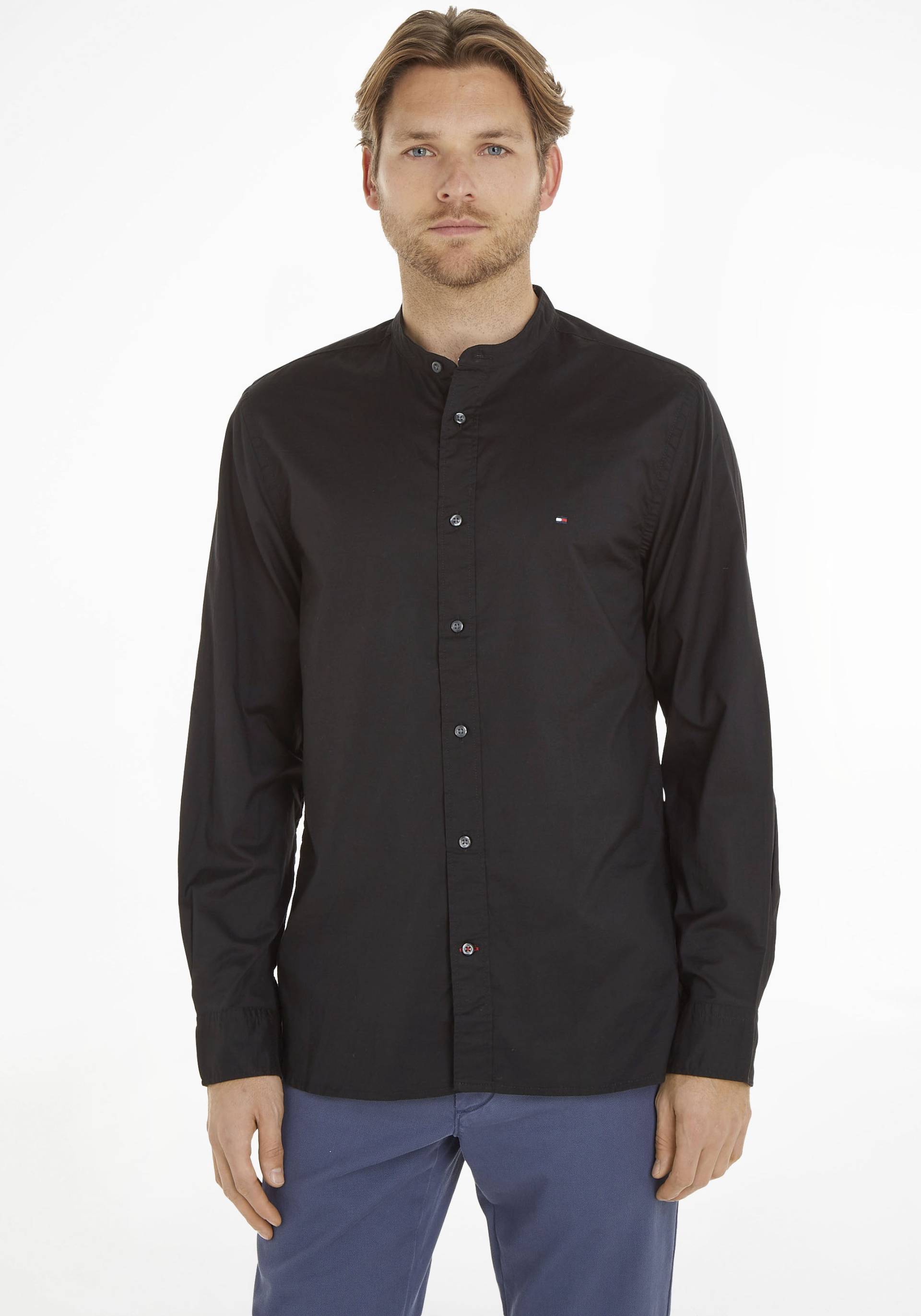 Tommy Hilfiger Langarmhemd »NATURAL SOFT SOLID MAO RF SHIRT«, mit Tommy Hilfiger Markenstreifen innen am Ärmelschlitz von TOMMY HILFIGER