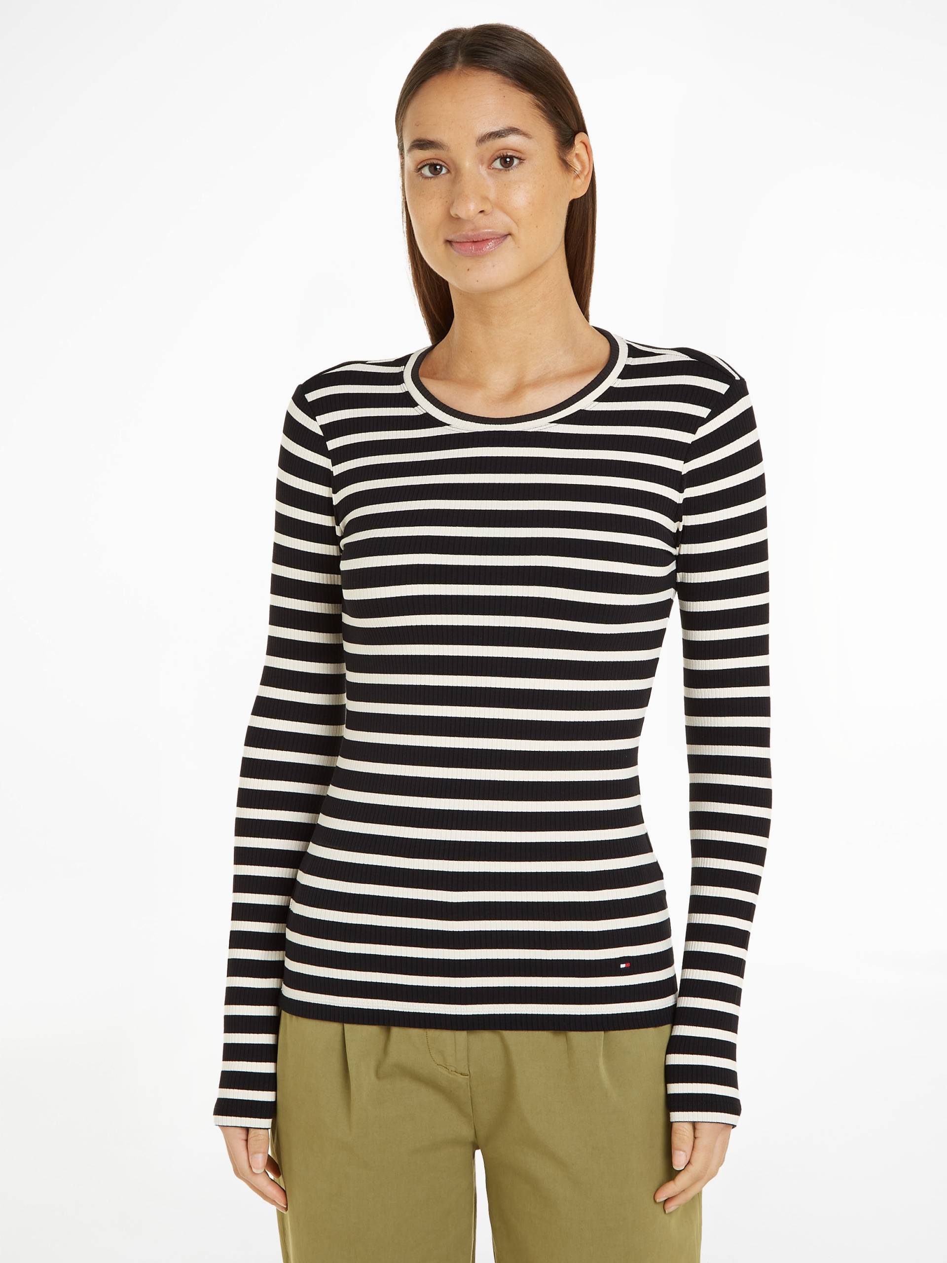 Tommy Hilfiger Langarmshirt »SLIM 5X2 RIB STRIPE C-NK LS«, mit Logoprägung von TOMMY HILFIGER