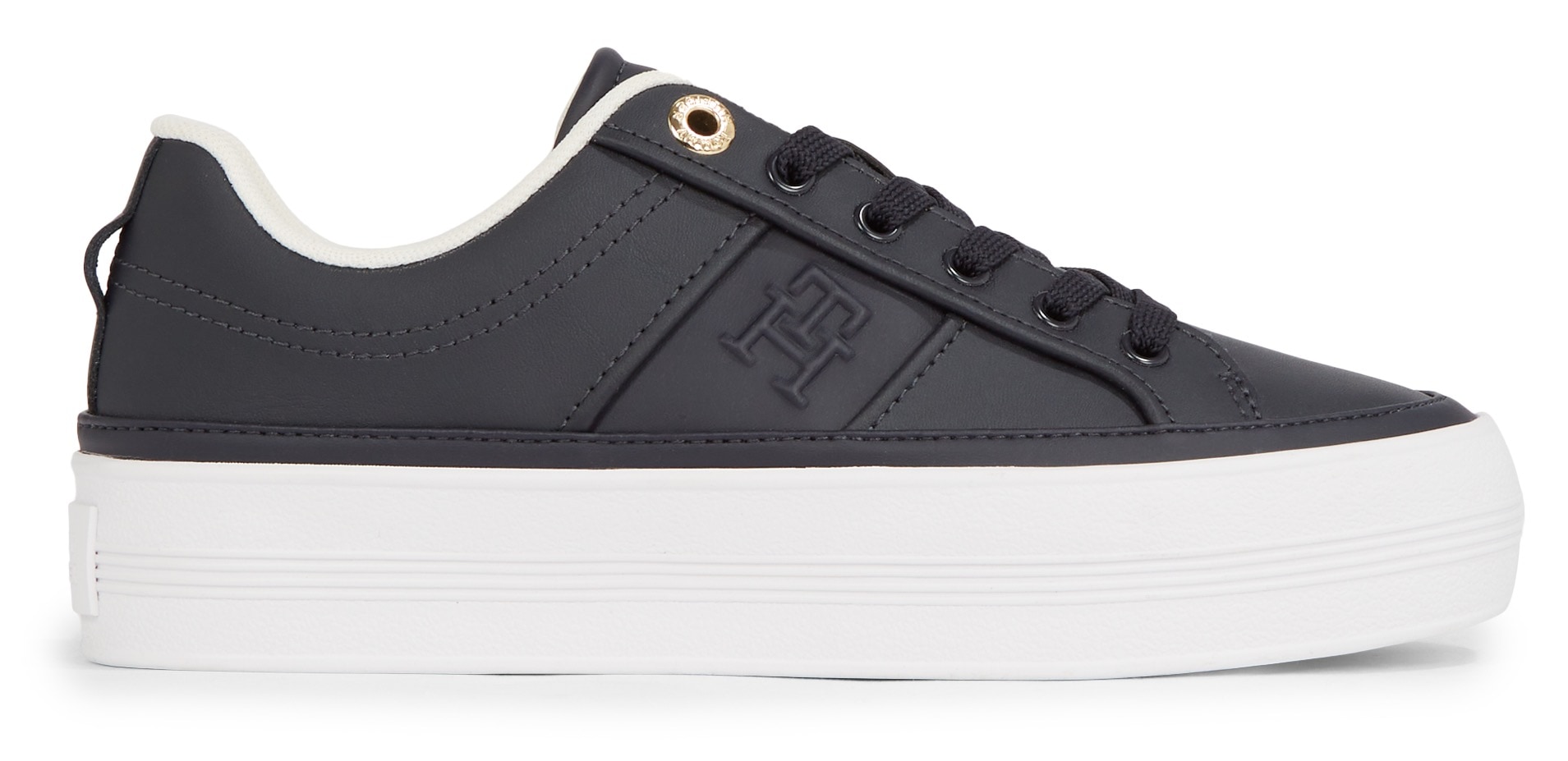 Tommy Hilfiger Plateausneaker »ESSENTIAL VULC SNEAKER MONOGRAM«, Freizeitschuh, Halbschuh, Schnürschuh mit Monogramm von TOMMY HILFIGER