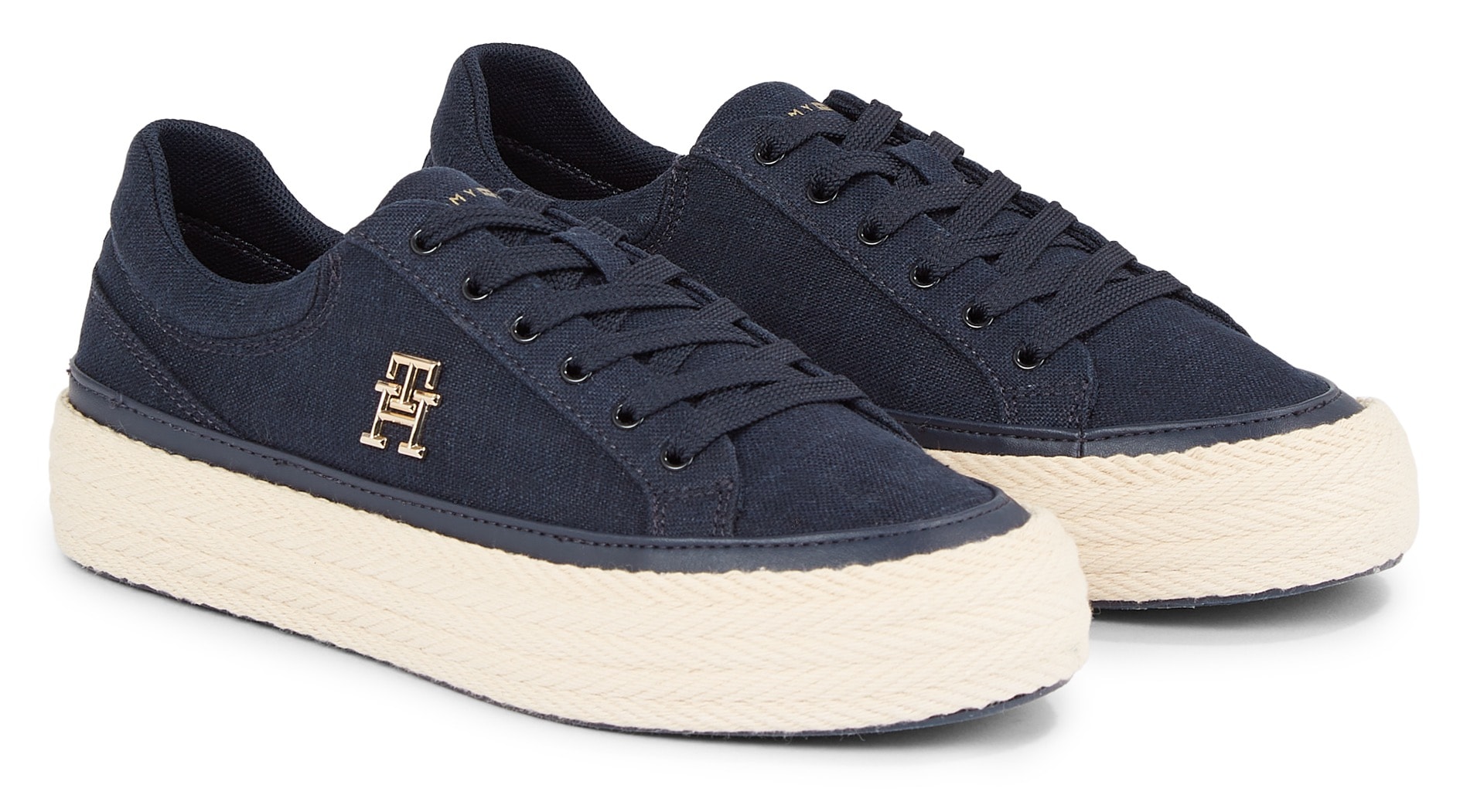 Tommy Hilfiger Plateausneaker »VULC SNEAKER LINNEN«, mit gepolstertem Schaftrand, Freizeitschuh, Halbschuh, Schnürschuh von TOMMY HILFIGER