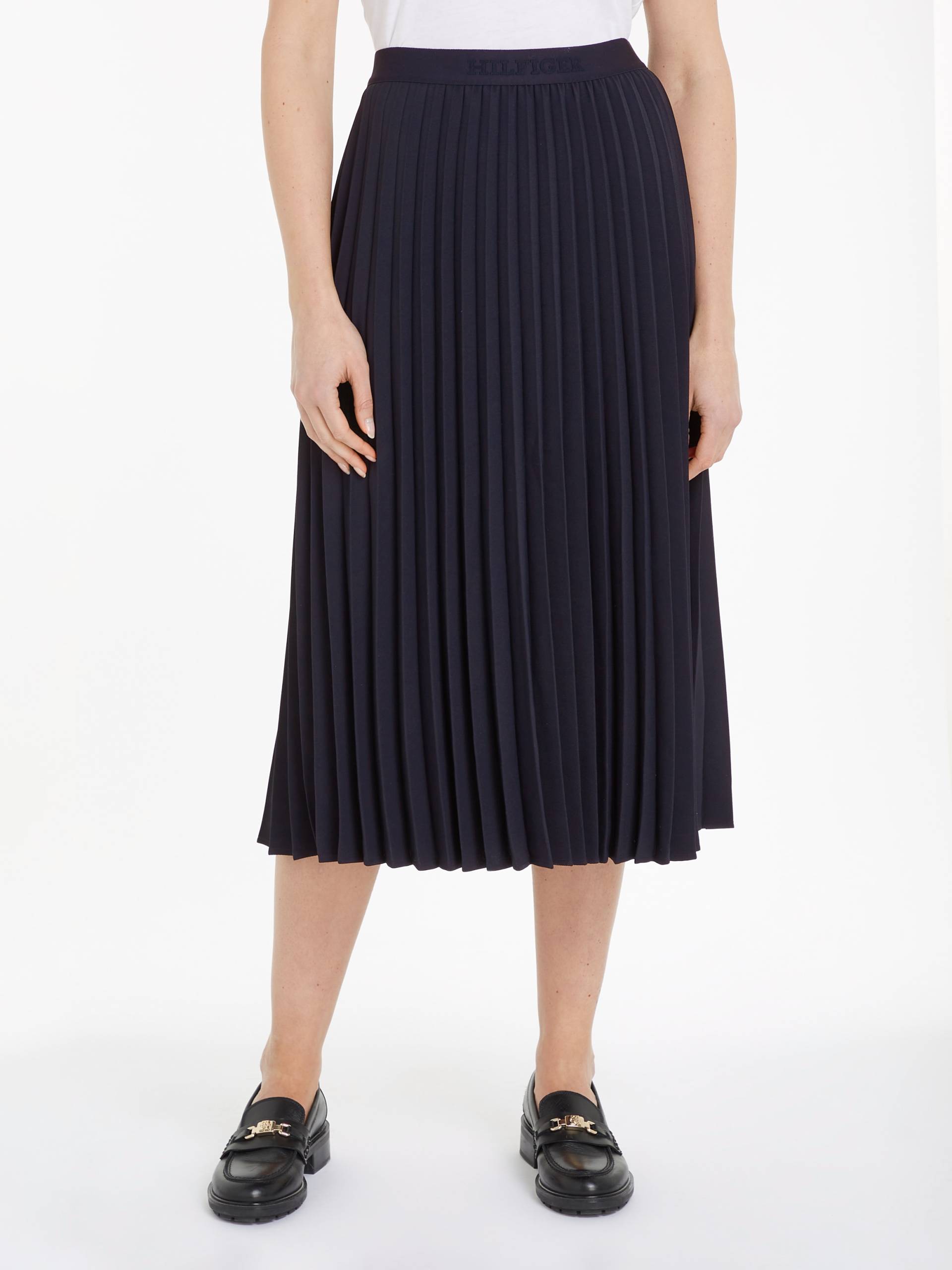 Tommy Hilfiger Plisseerock »FLUID TWILL PLEATED MIDI SKIRT«, Webrock mit Markenlabel von TOMMY HILFIGER