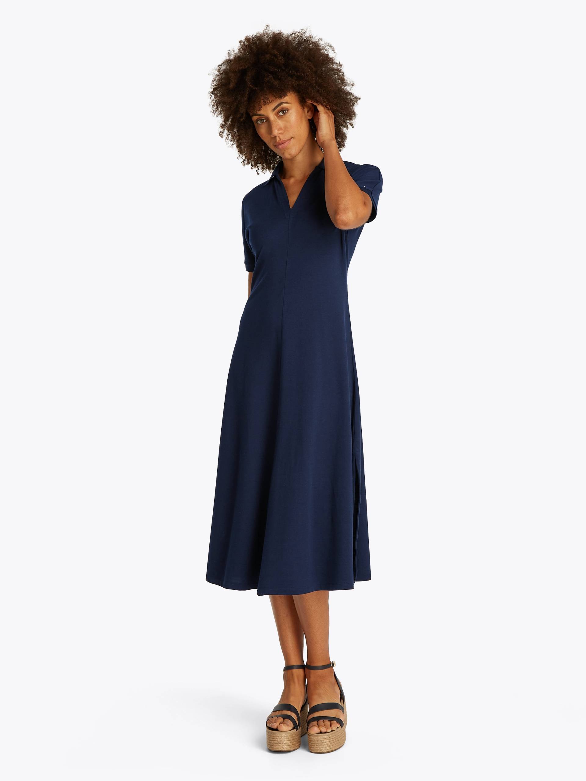 Tommy Hilfiger Polokleid »LYOCELL OPEN-NK MIDI DRESS«, in Midi-Länge, mit angeschnittenen Ärmeln von TOMMY HILFIGER