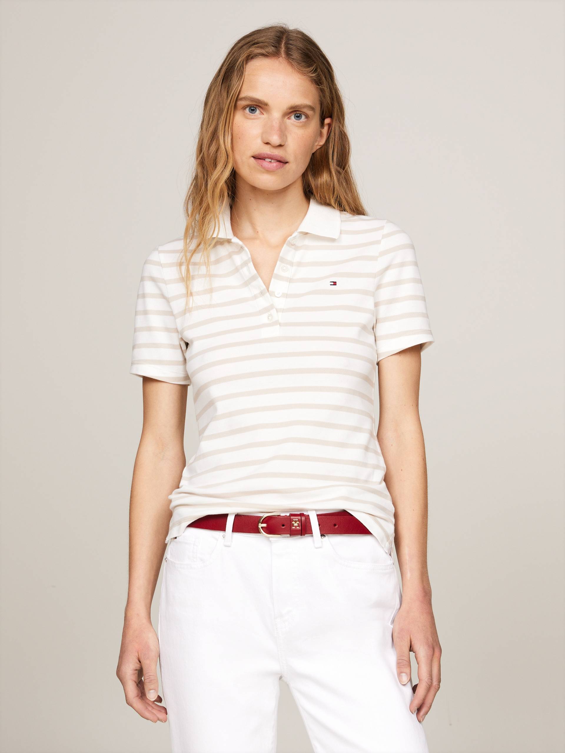 Tommy Hilfiger Poloshirt »1985 SLIM PIQUE STRIPE POLO SS«, mit gestickter Tommy Hilfiger Flagge von TOMMY HILFIGER