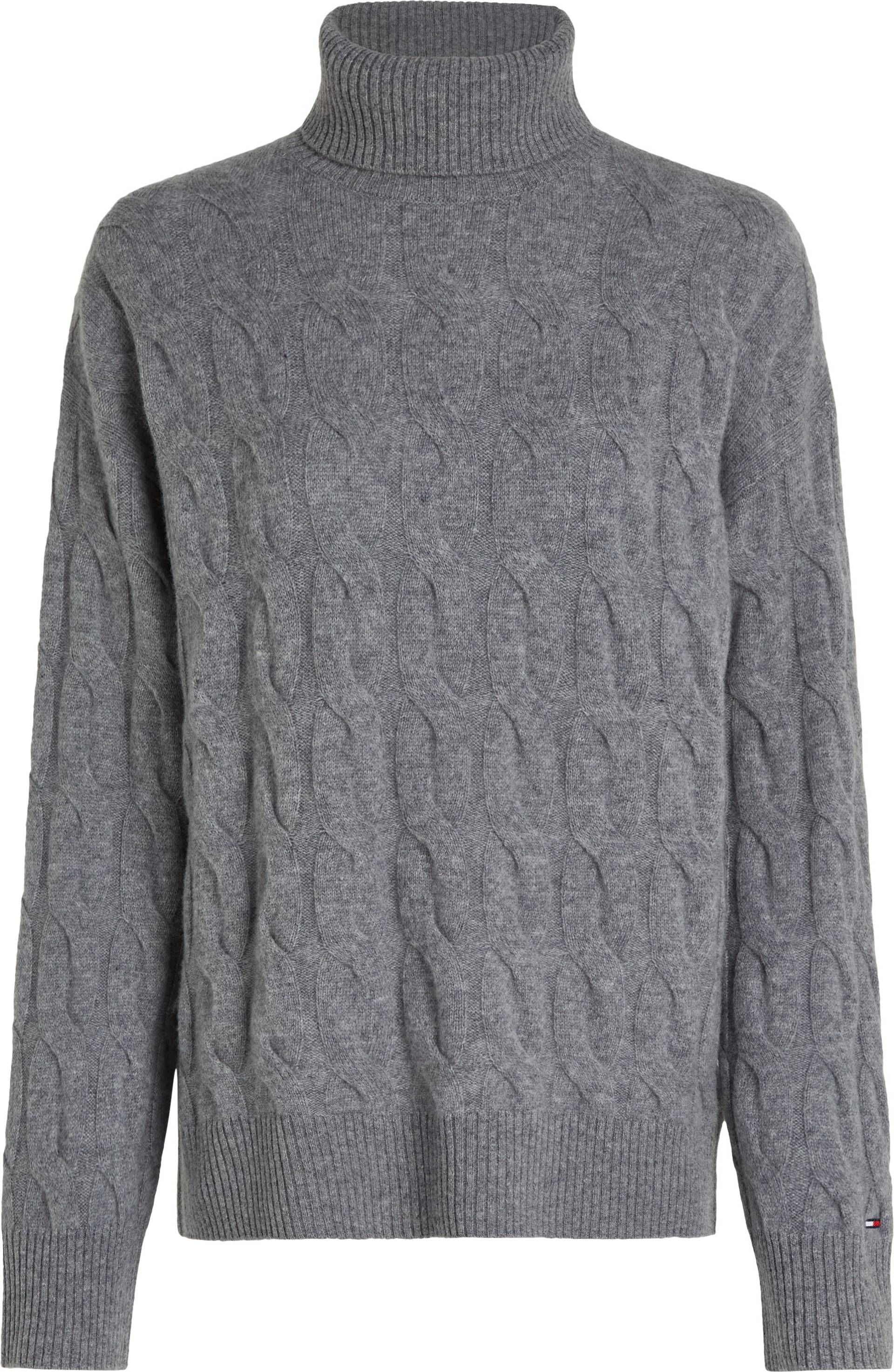 Tommy Hilfiger Rollkragenpullover »SOFT WOOL CABLE ROLL-NK SWEATER«, mit Logostickerei, allover Zopfmuster, Rollkragen, 100% Wolle von TOMMY HILFIGER