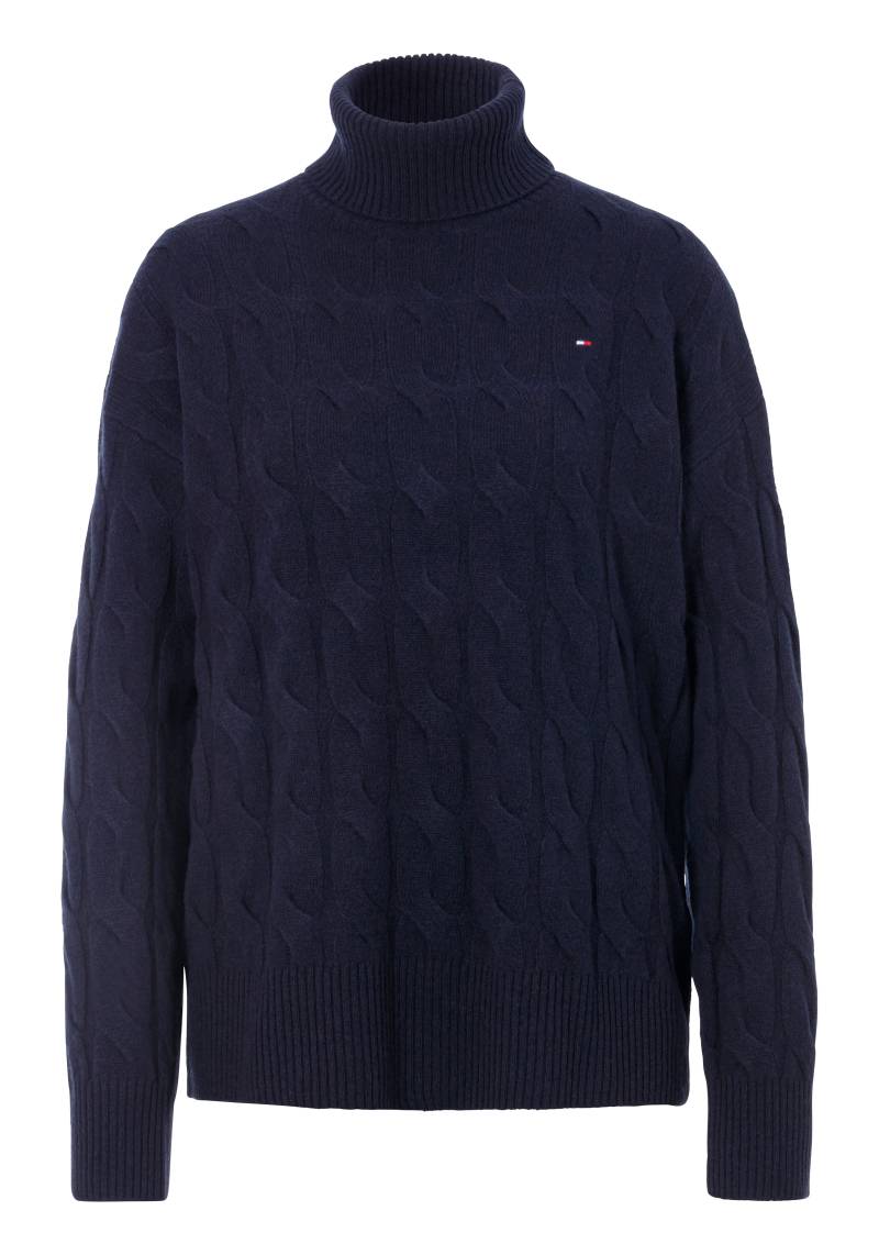 Tommy Hilfiger Rollkragenpullover »SOFT WOOL CABLE ROLL-NK SWEATER«, mit Logostickerei, allover Zopfmuster, Rollkragen, 100% Wolle von TOMMY HILFIGER