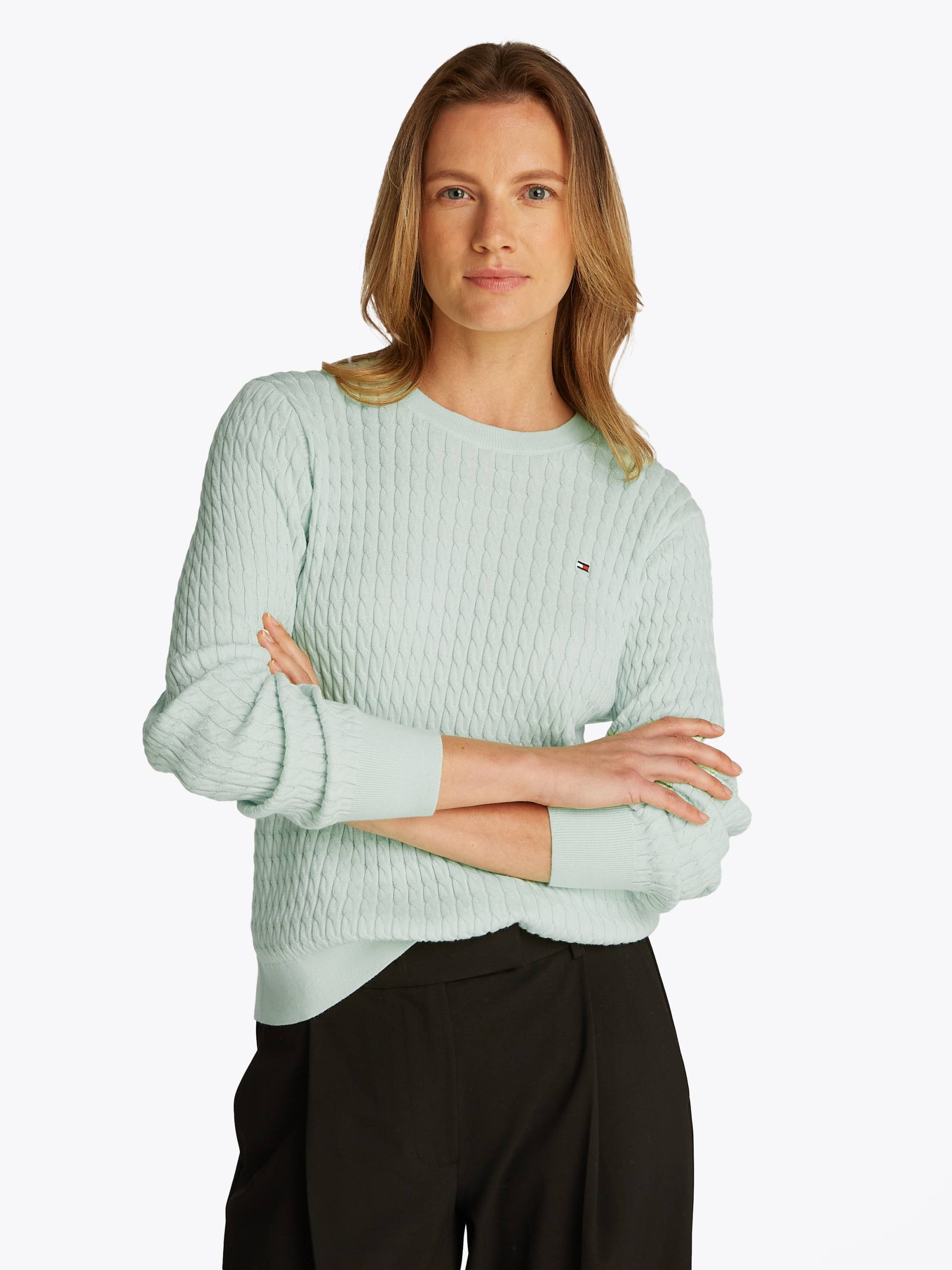 Tommy Hilfiger Rundhalspullover »CO CABLE C-NK LS SWEATER«, mit Zopfmuster von TOMMY HILFIGER