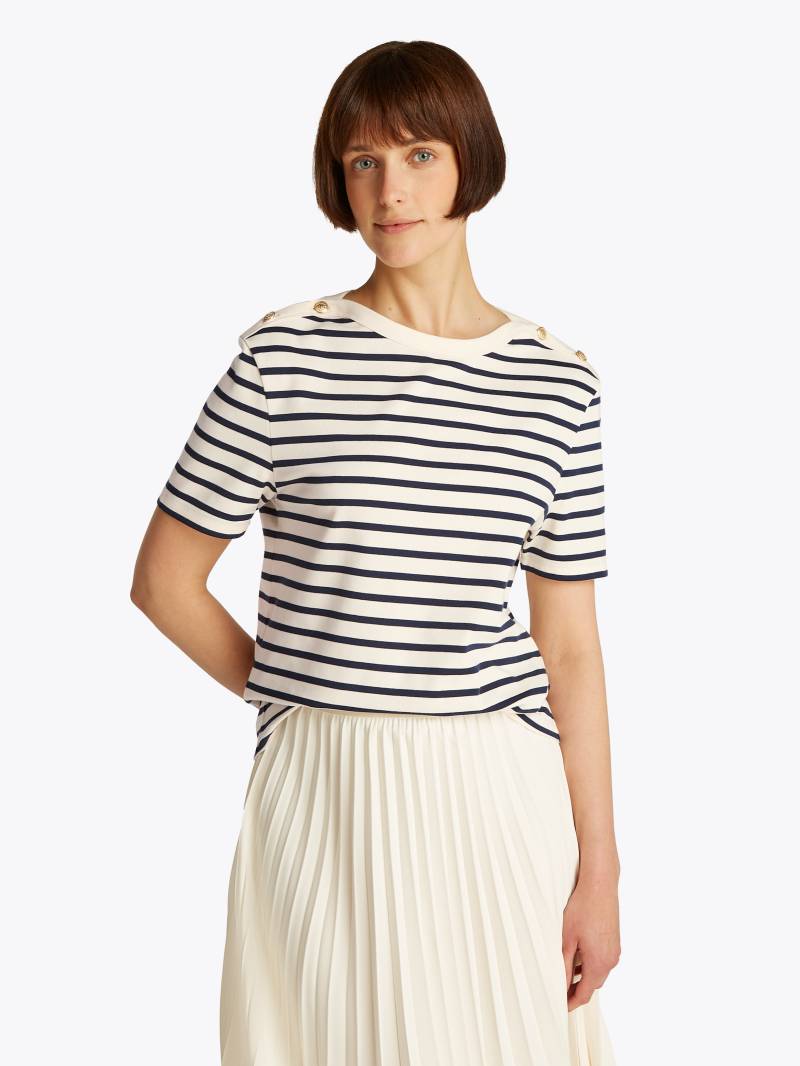 Tommy Hilfiger Rundhalsshirt »REG STRIPE GOLD BTN C-NK SS«, mit goldfarbenem Knopf von TOMMY HILFIGER