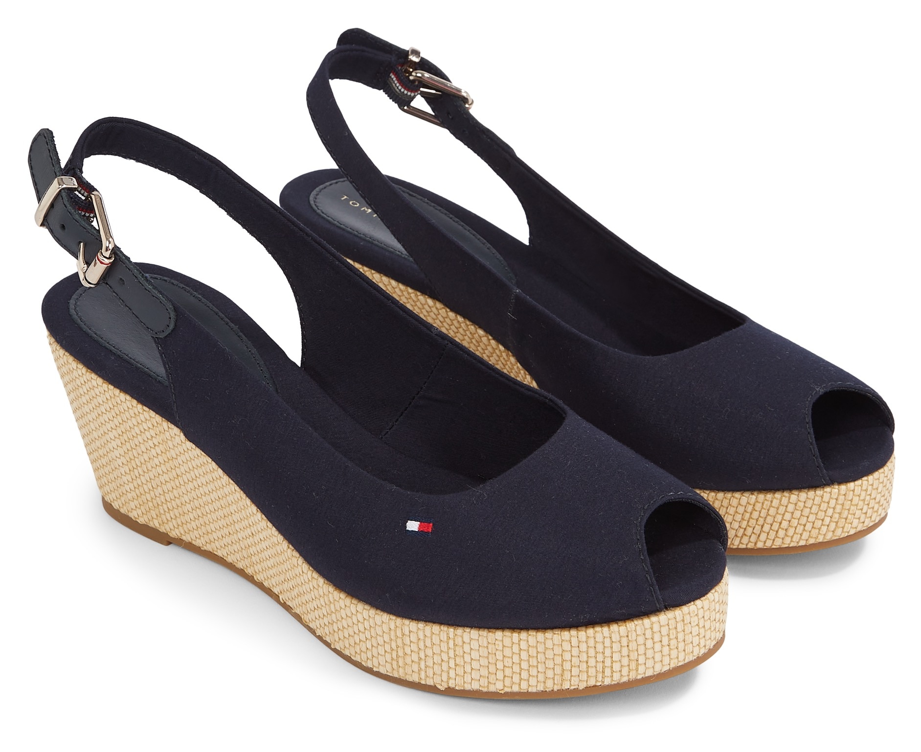 Tommy Hilfiger Sandalette »ICONIC ELBA SLING BACK WEDGE«, Sommerschuh, Sandale, Keilabsatz, mit Jutebesatz von TOMMY HILFIGER