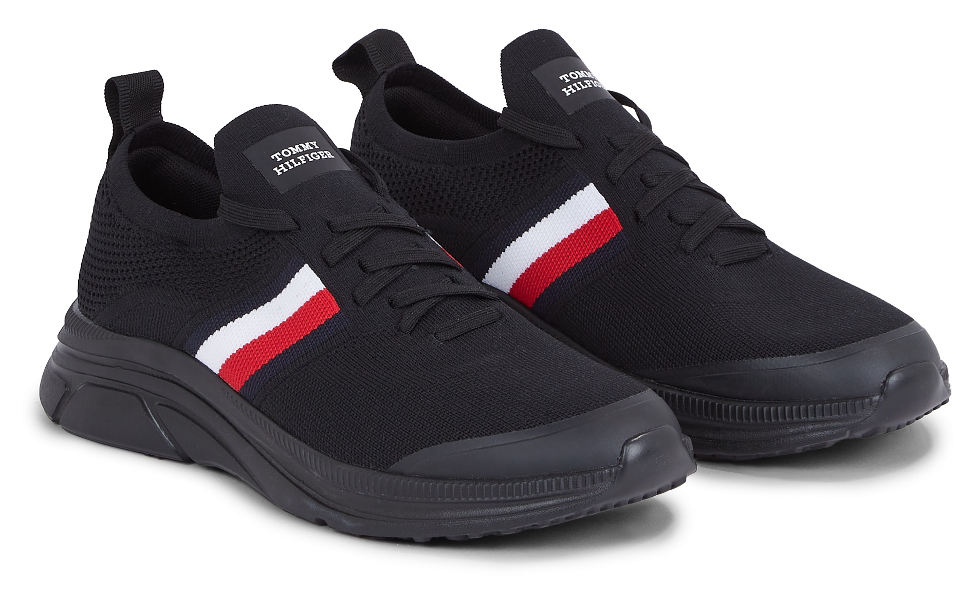 Tommy Hilfiger Slip-On Sneaker »MODERN RUNNER KNIT STRIPES ESS«, Schnürschuh, Freizeitschuh, Slipper mit seitlichen Streifen von TOMMY HILFIGER