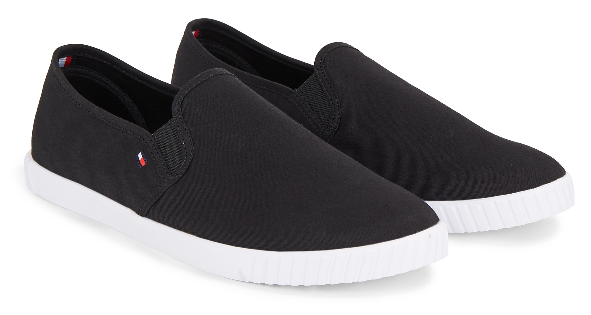 Tommy Hilfiger Slipper »CANVAS SLIP-ON SNEAKER«, Freizeitschuh, Slip On Sneaker, Sommerschuh mit Gummizug, schmale Form von TOMMY HILFIGER