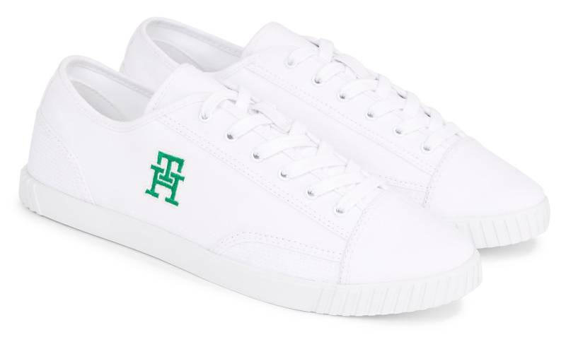 Tommy Hilfiger Sneaker »COMFORT CANVAS SNEAKER«, mit farbiger Logostickerei, Freizeitschuh, Halbschuh, Schnürschuh von TOMMY HILFIGER