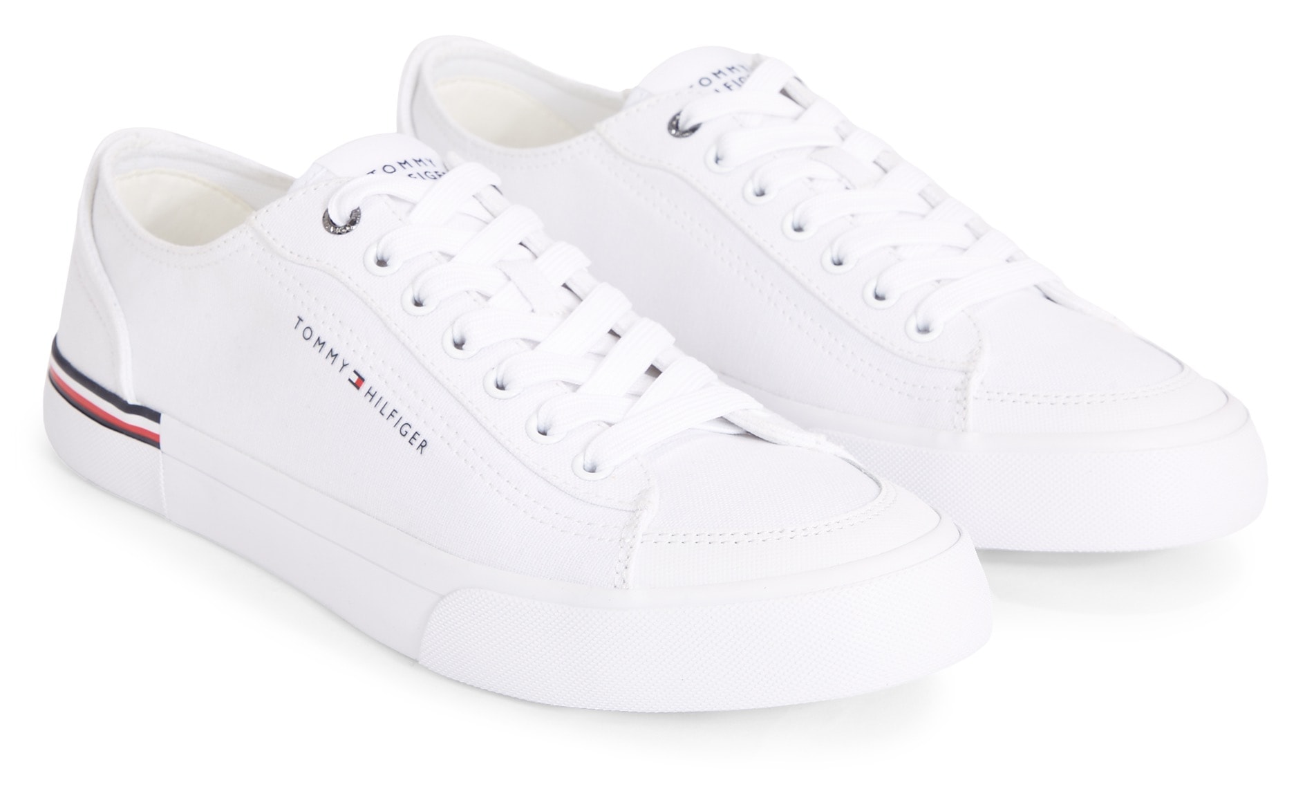 Tommy Hilfiger Sneaker »CORPORATE VULC CANVAS«, mit Streifen an der Ferse, Freizeitschuh, Halbschuh, Schnürschuh von TOMMY HILFIGER