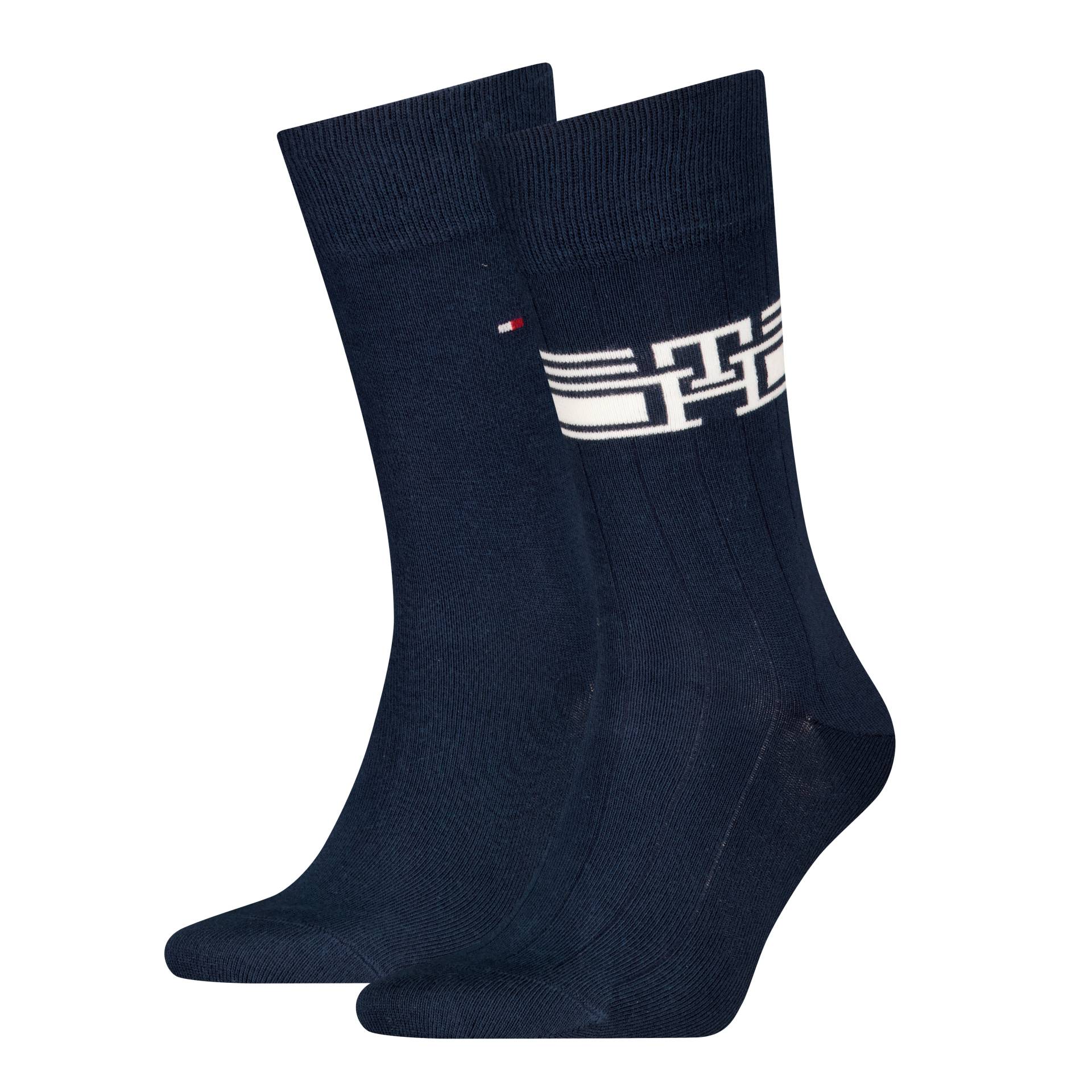 Tommy Hilfiger Socken »TH MEN SOCK 2P MONOGRAM STRIPE«, (2 Paar), mit markantem Logoemblem von TOMMY HILFIGER