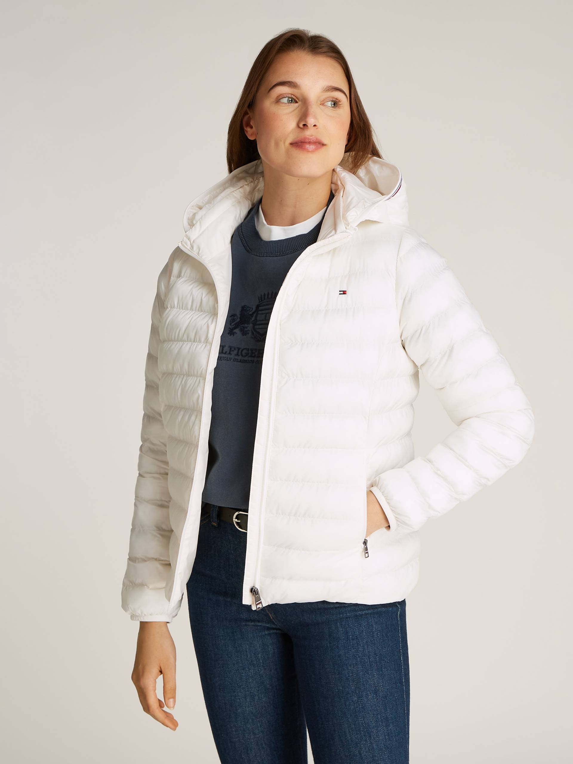 Tommy Hilfiger Steppjacke »LW PADDED GLOBAL STRIPE JACKET«, (Global Serie TH WOMEN), mit Kapuze, mit Brand-Elastiktape an der Kapuze von TOMMY HILFIGER