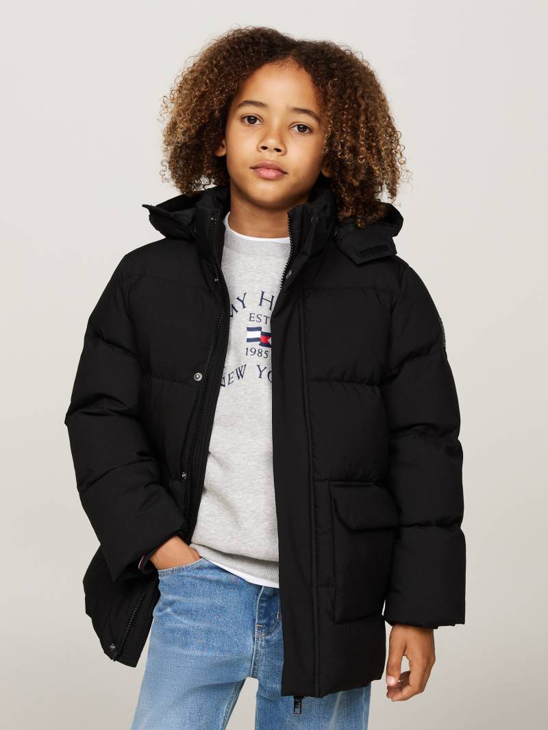 Tommy Hilfiger Steppjacke »MONOTYPE RIBSTOP PUFFER JACKET«, mit Kapuze, mit Kontrast-Streifen, Logoschriftzug von TOMMY HILFIGER