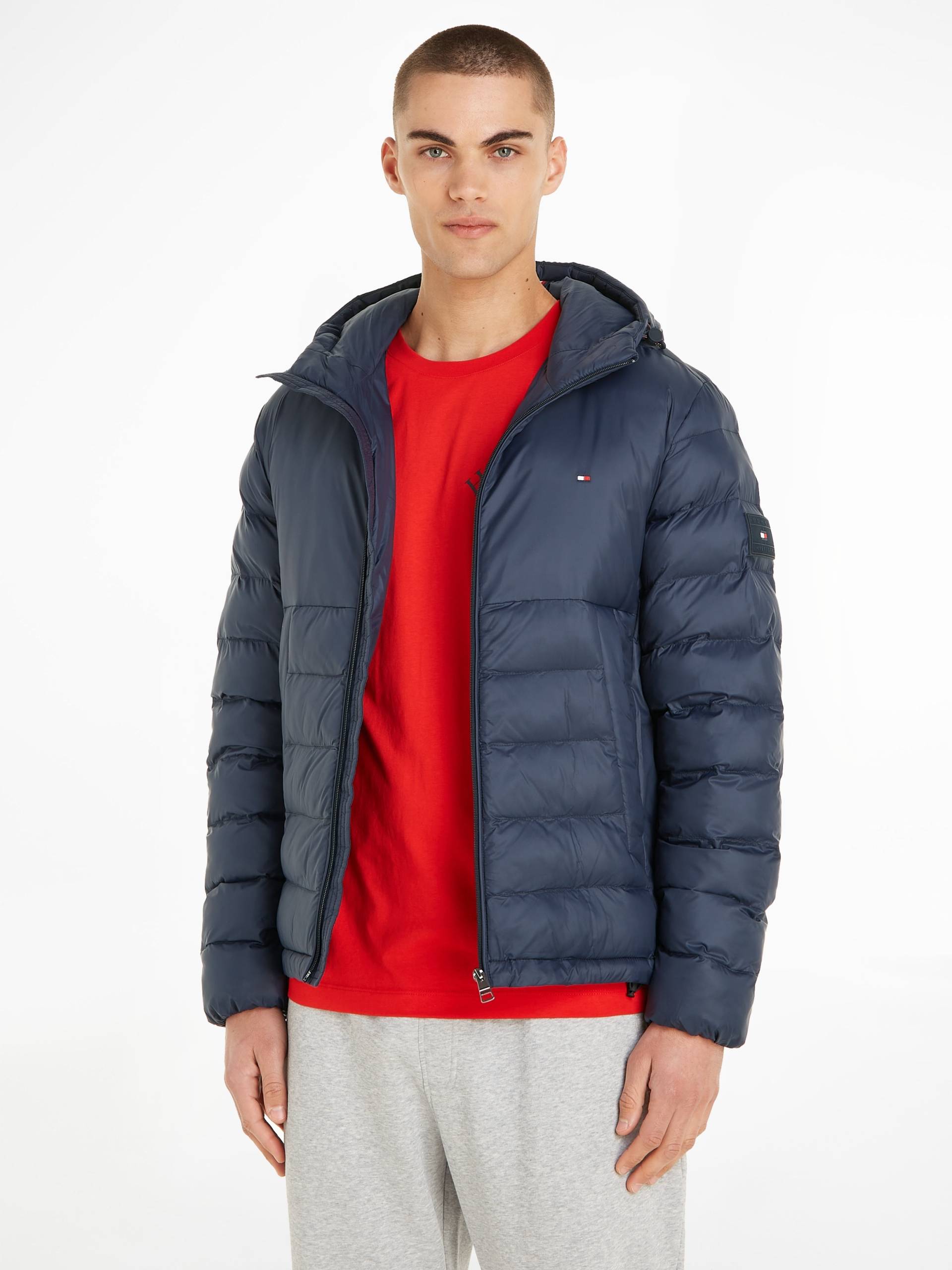 Tommy Hilfiger Steppjacke »PACKABLE RECYCLED QUILT HDD JKT«, mit Kapuze, Kontraststreifen in Kapuze, Flag-Stickerei auf Brust, Ärmel und Rücken von TOMMY HILFIGER